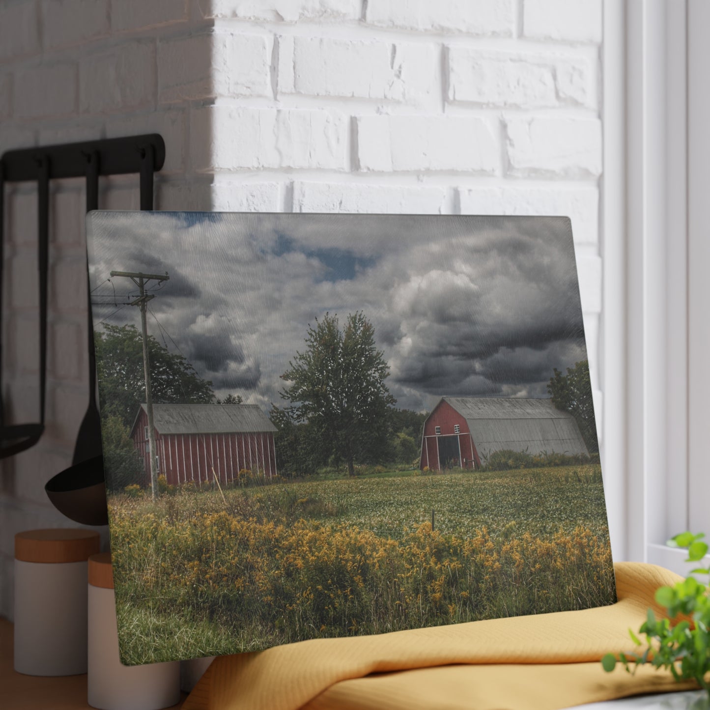 U R There Photography Pinstripe Barn and Buddy II Rustic Farmhouse Tempered-Glass Cutting Board