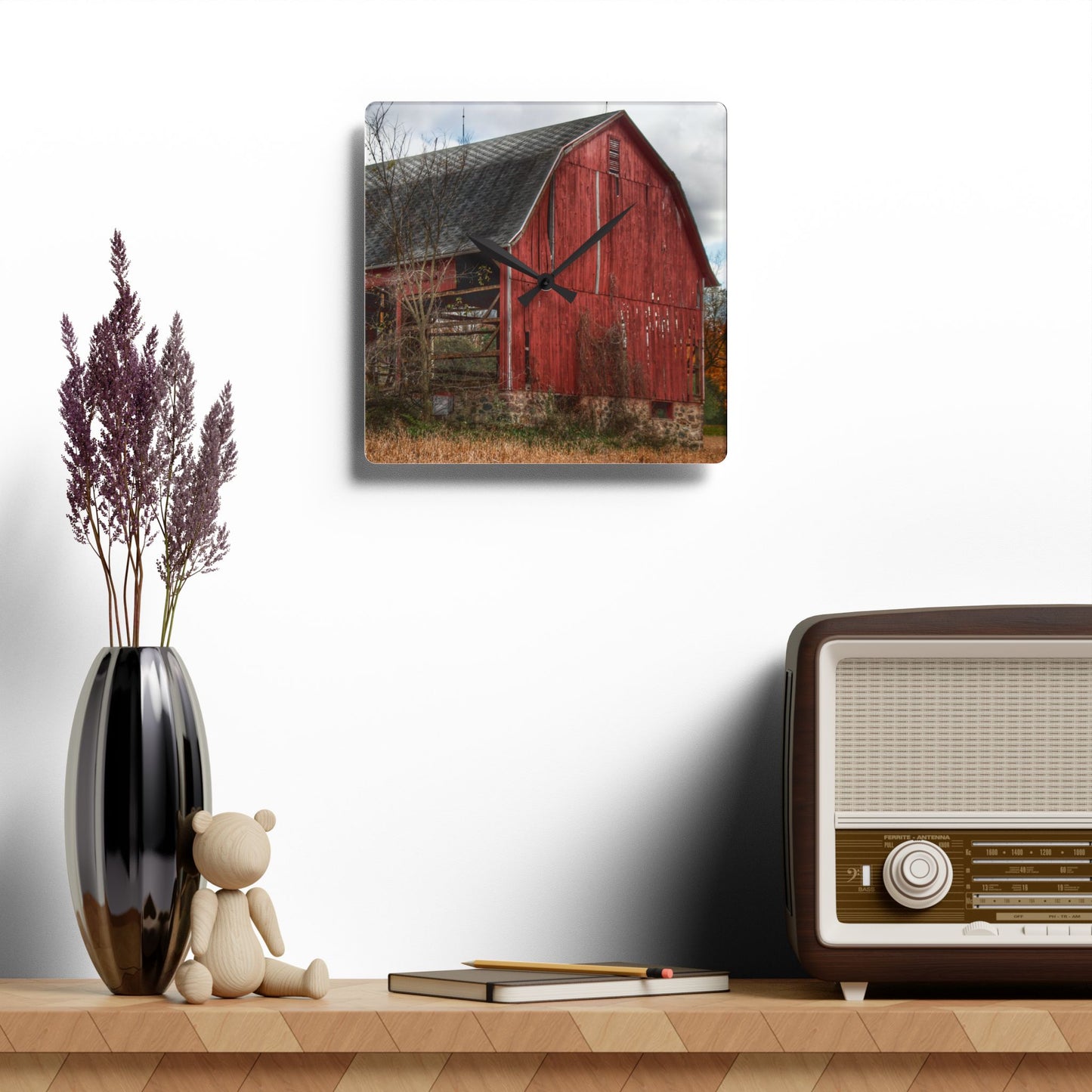 U R There Photography Laur Road Forgotten Red II Rustic Farmhouse Acrylic Analog Wall Clock