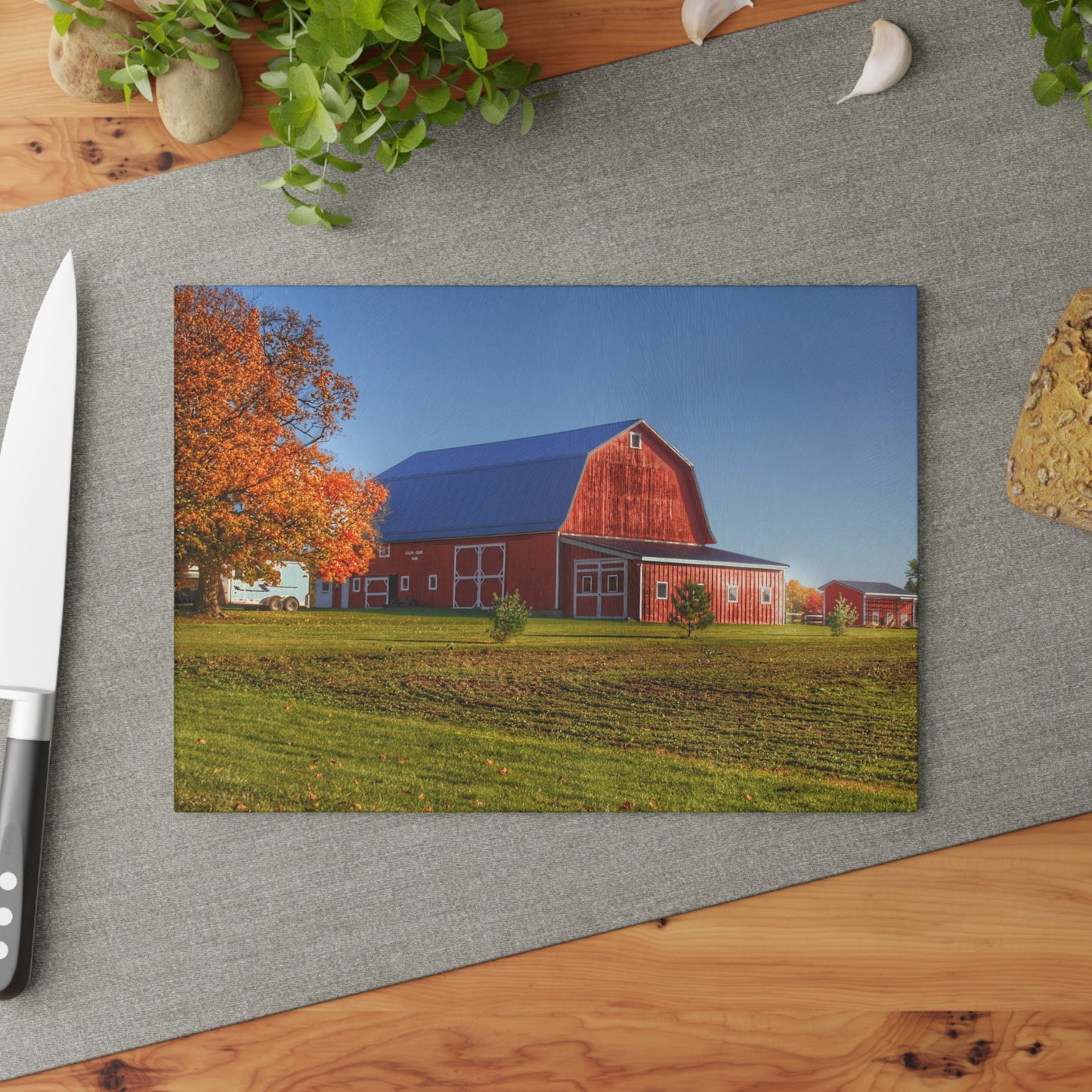 U R There Photography Shoemaker Road Red Rustic Farmhouse Tempered-Glass Cutting Board