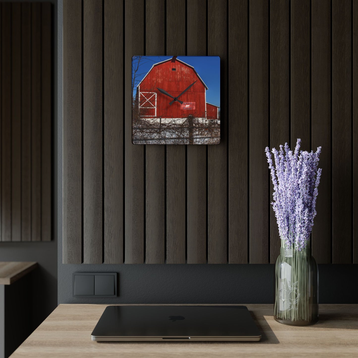U R There Photography Vassar Red Wild Rustic Farmhouse Acrylic Analog Wall Clock