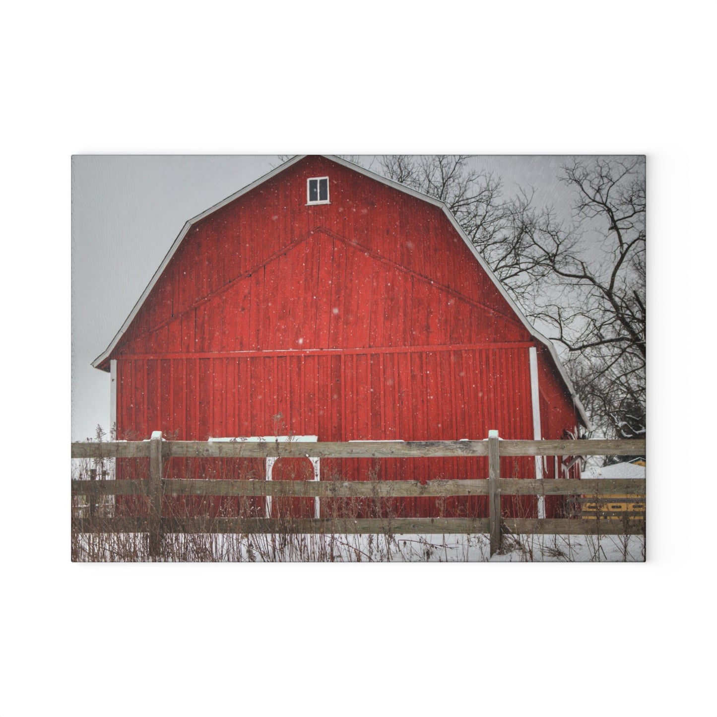 U R There Photography Big Red Beyond the Fence Rustic Farmhouse Tempered-Glass Cutting Board