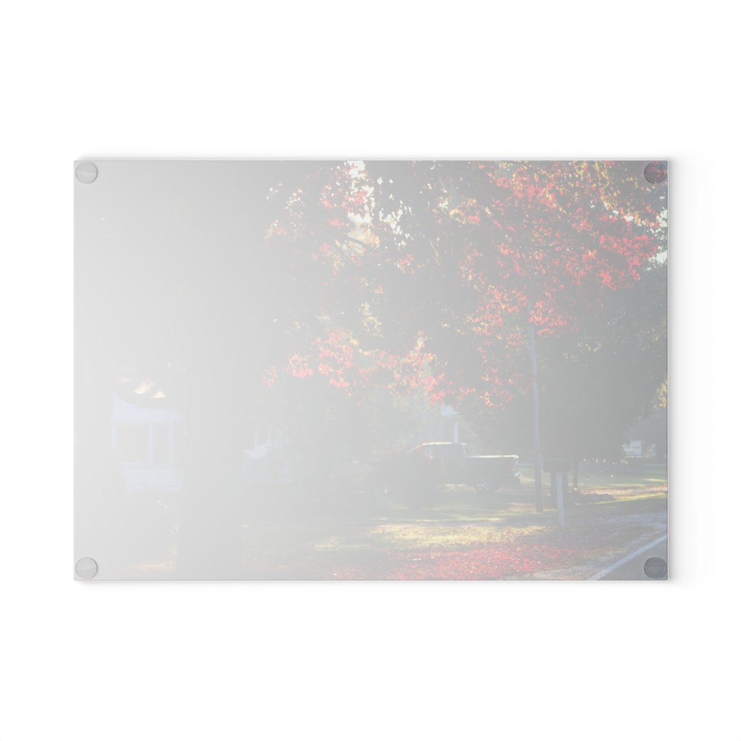 U R There Photography Red Crimson Leaves of Lum Rustic Farmhouse Tempered-Glass Cutting Board