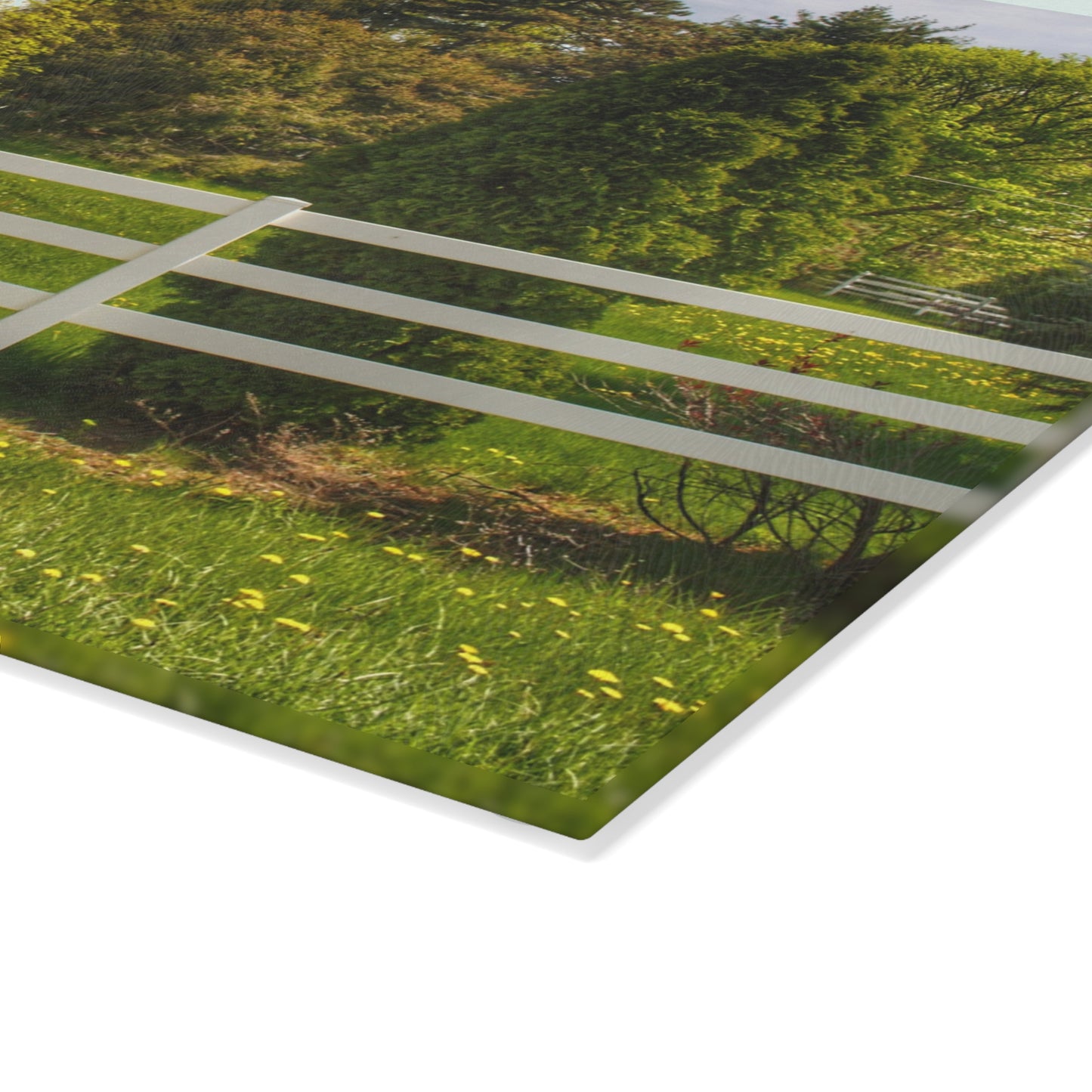 U R There Photography Sutton Road Red Beyond the Fence Rustic Farmhouse Tempered-Glass Cutting Board