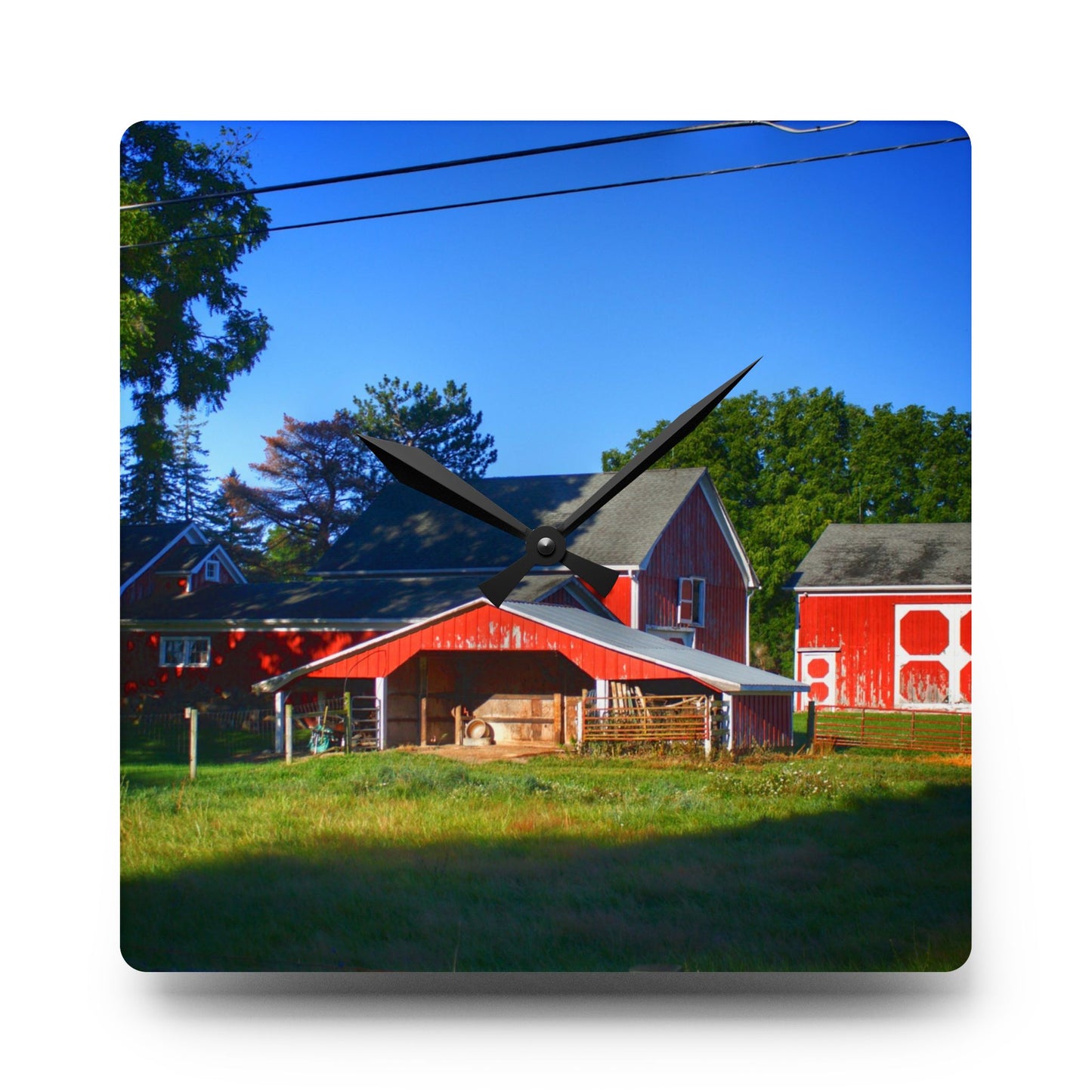 U R There Photography Rochester Road Little Red Farm Rustic Farmhouse Acrylic Analog Wall Clock