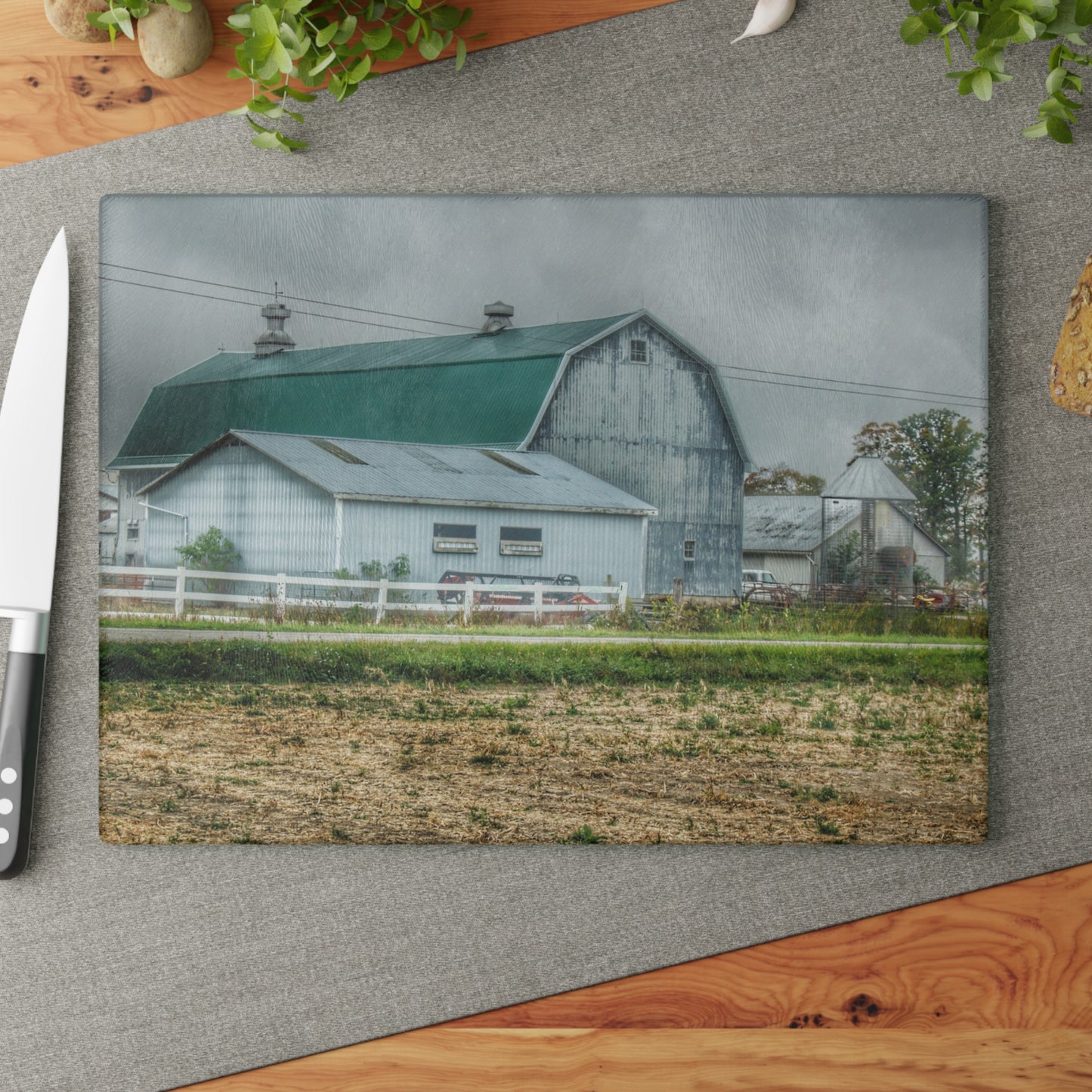 U R There Photography Richville Road Grey II Rustic Farmhouse Tempered-Glass Cutting Board