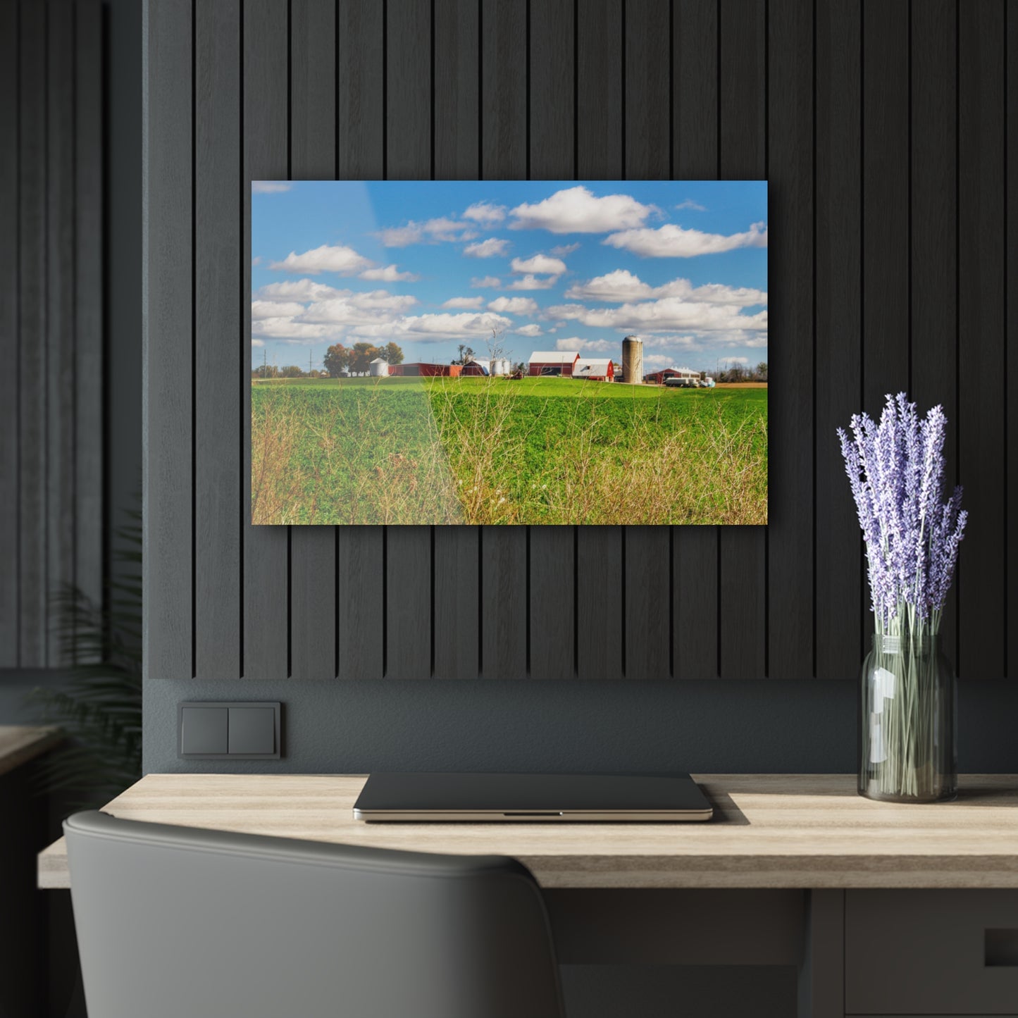 U R There Photography Pattison Road Farm Across the Field II Rustic Farmhouse Acrylic Wall Print