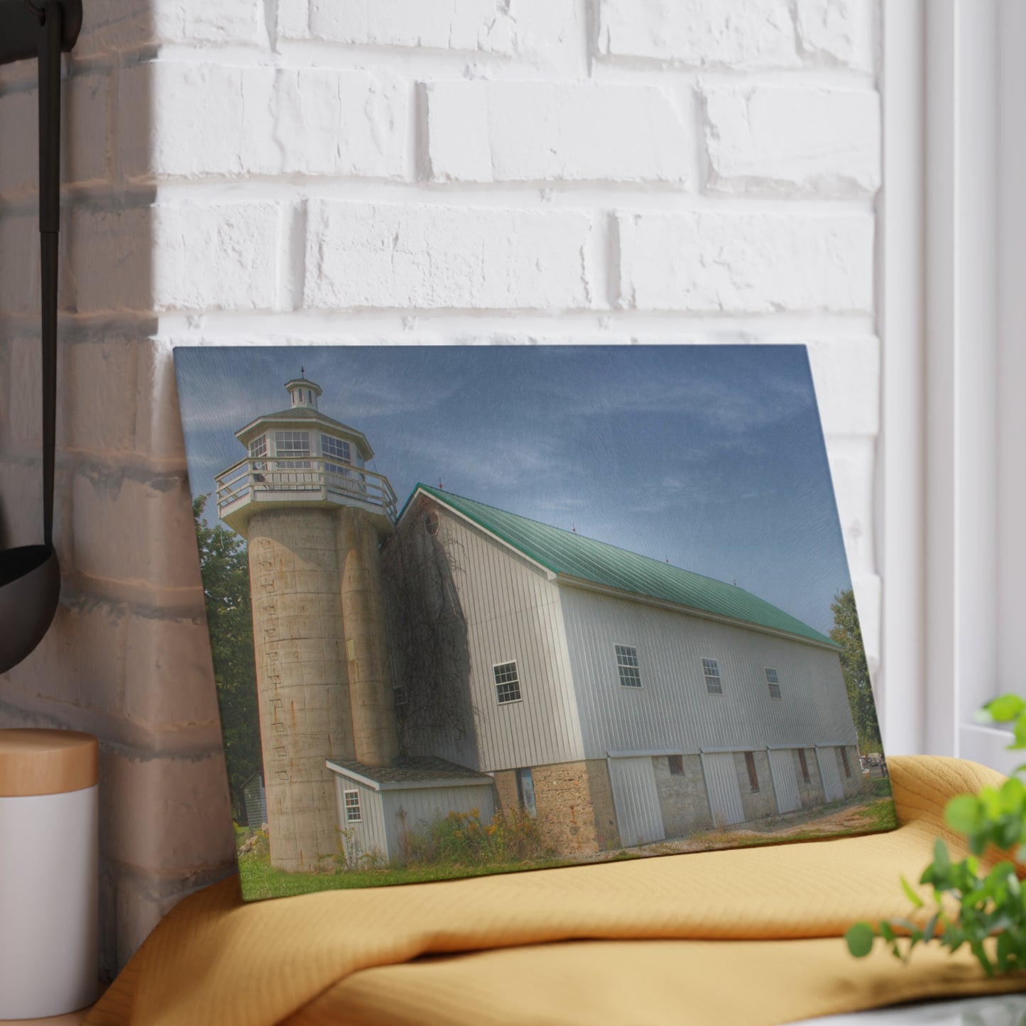 U R There Photography Phelps Road Lighthouse Barn I Rustic Farmhouse Tempered-Glass Cutting Board