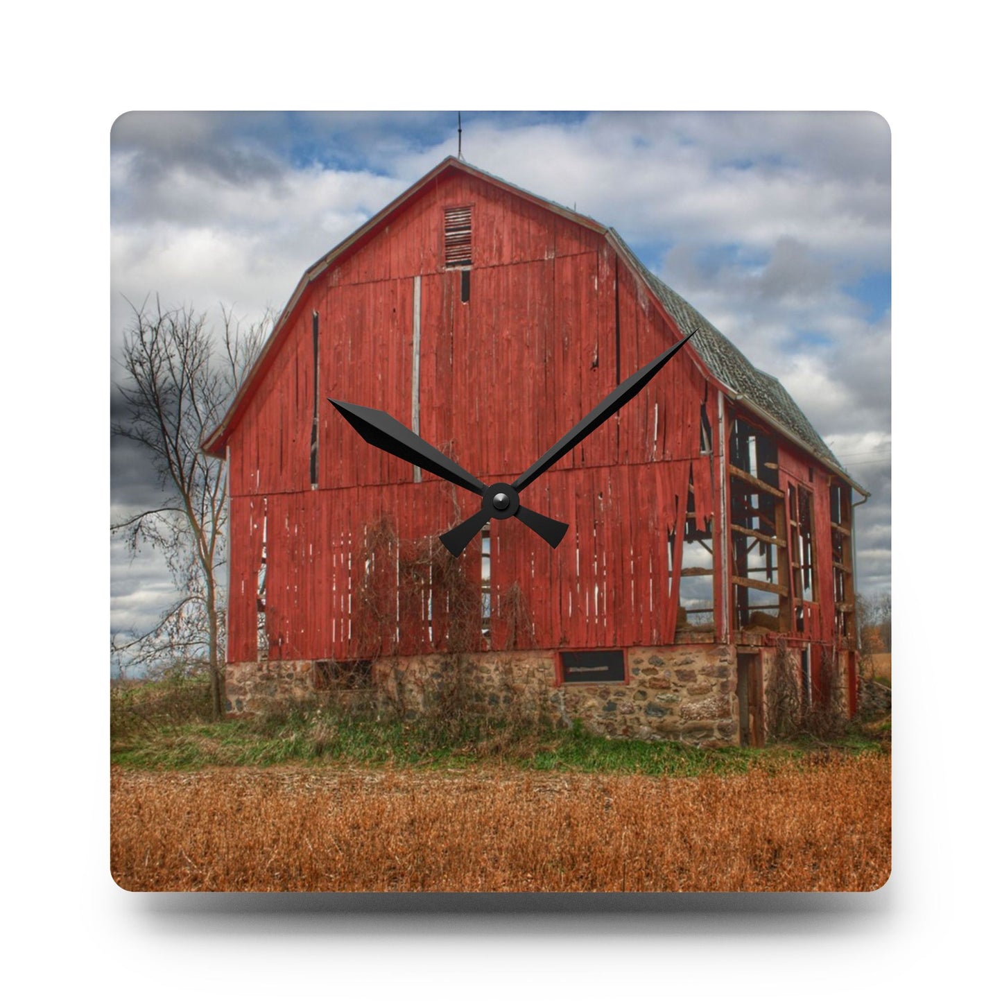 U R There Photography Laur Road Forgotten Red I Rustic Farmhouse Acrylic Analog Wall Clock