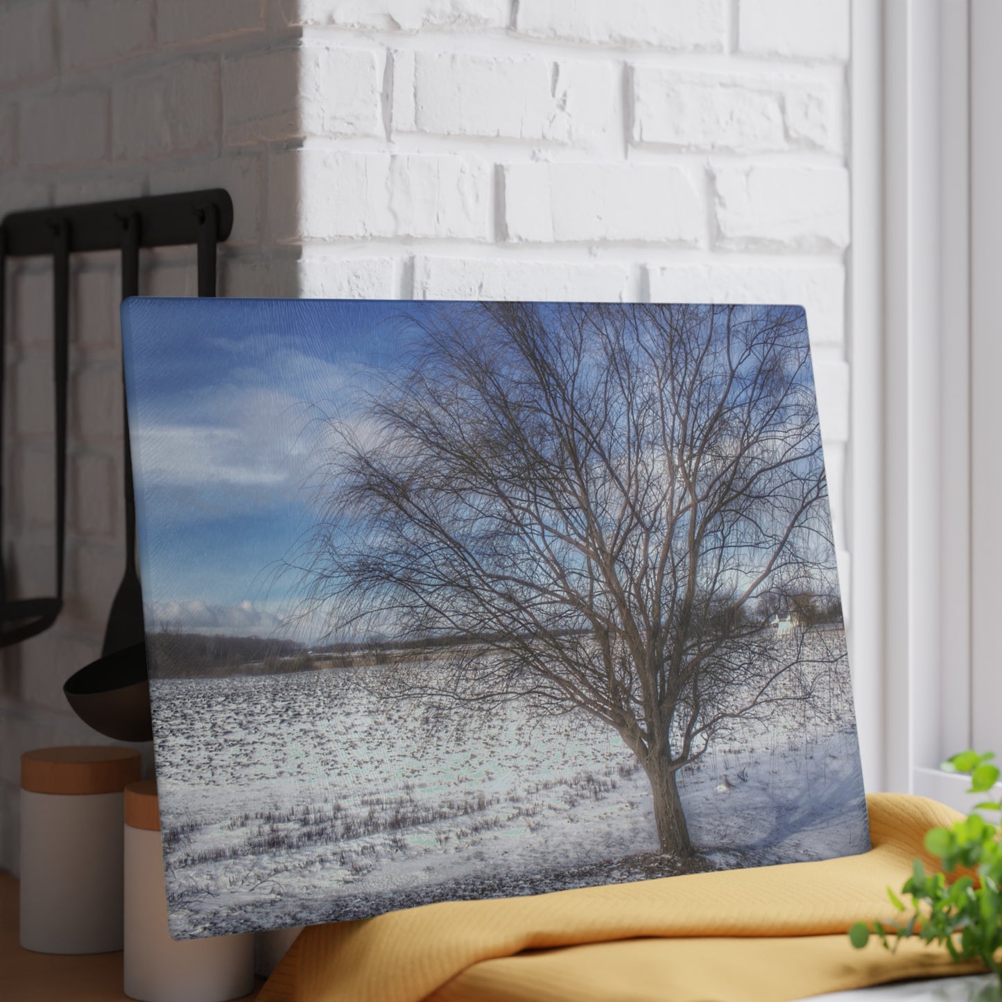 U R There Photography Winter Farm Willow Tree Rustic Farmhouse Tempered-Glass Cutting Board