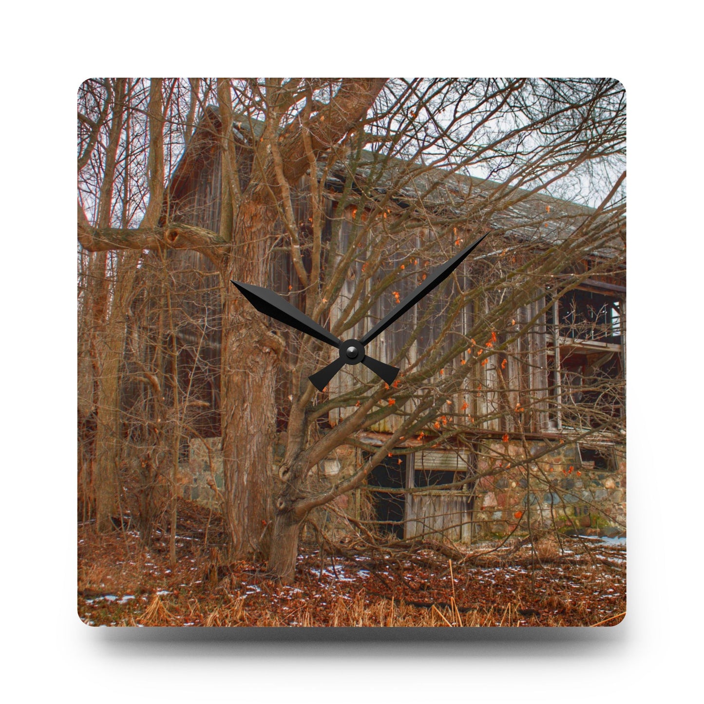 U R There Photography Norway Lake Hidden Grey II Rustic Farmhouse Acrylic Analog Wall Clock