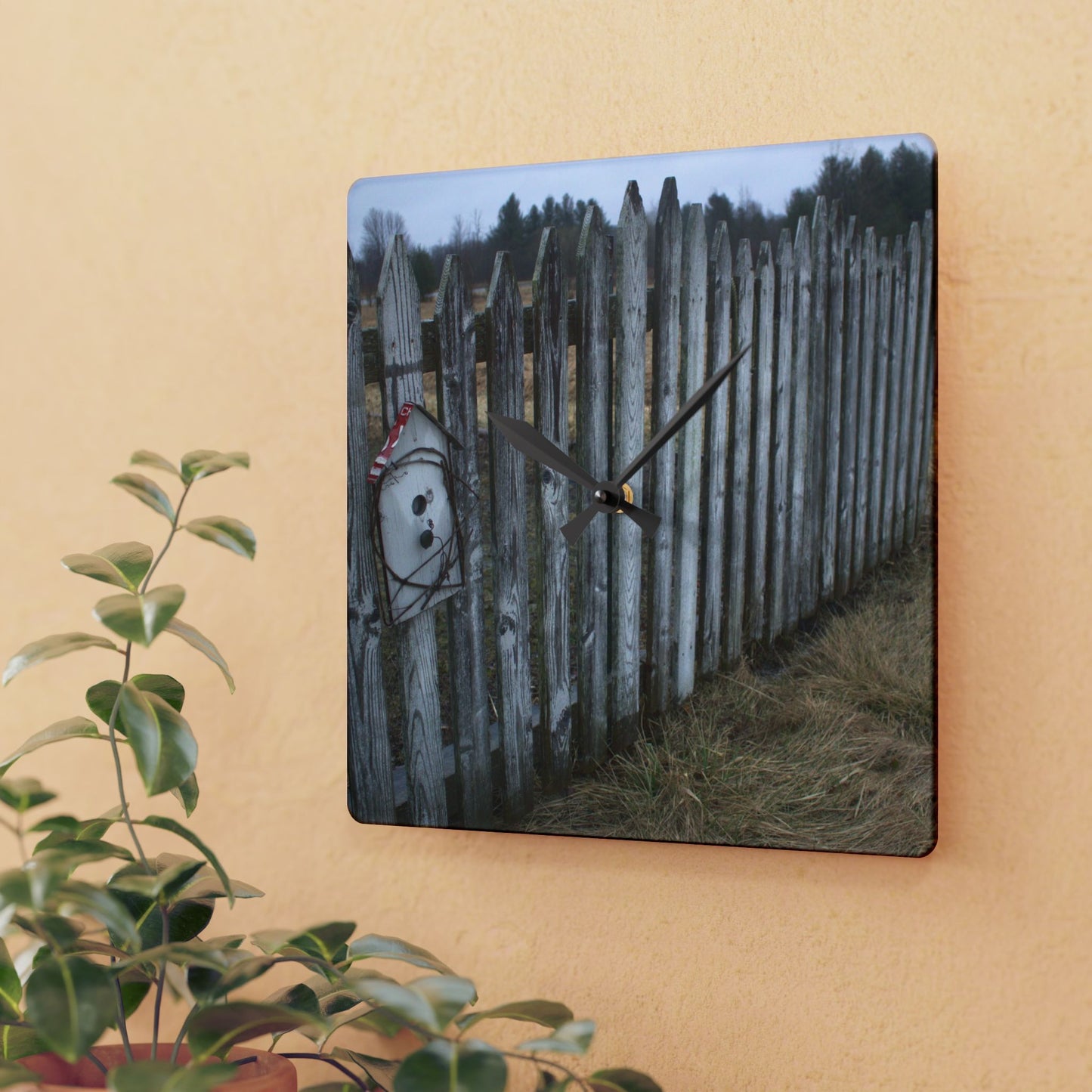 U R There Photography Country Fence Rustic Farmhouse Acrylic Analog Wall Clock