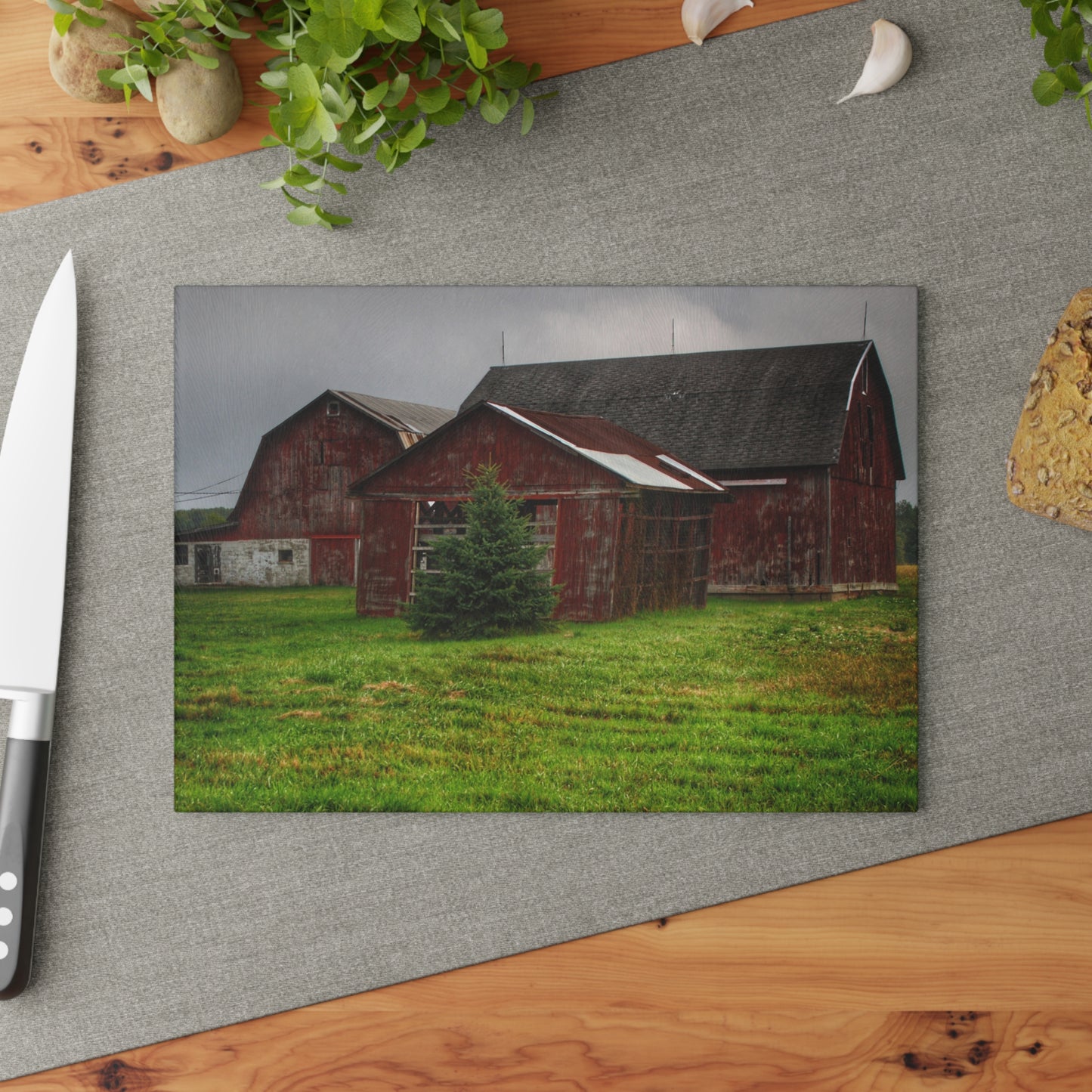 U R There Photography Winslow Road Reds Rustic Farmhouse Tempered-Glass Cutting Board