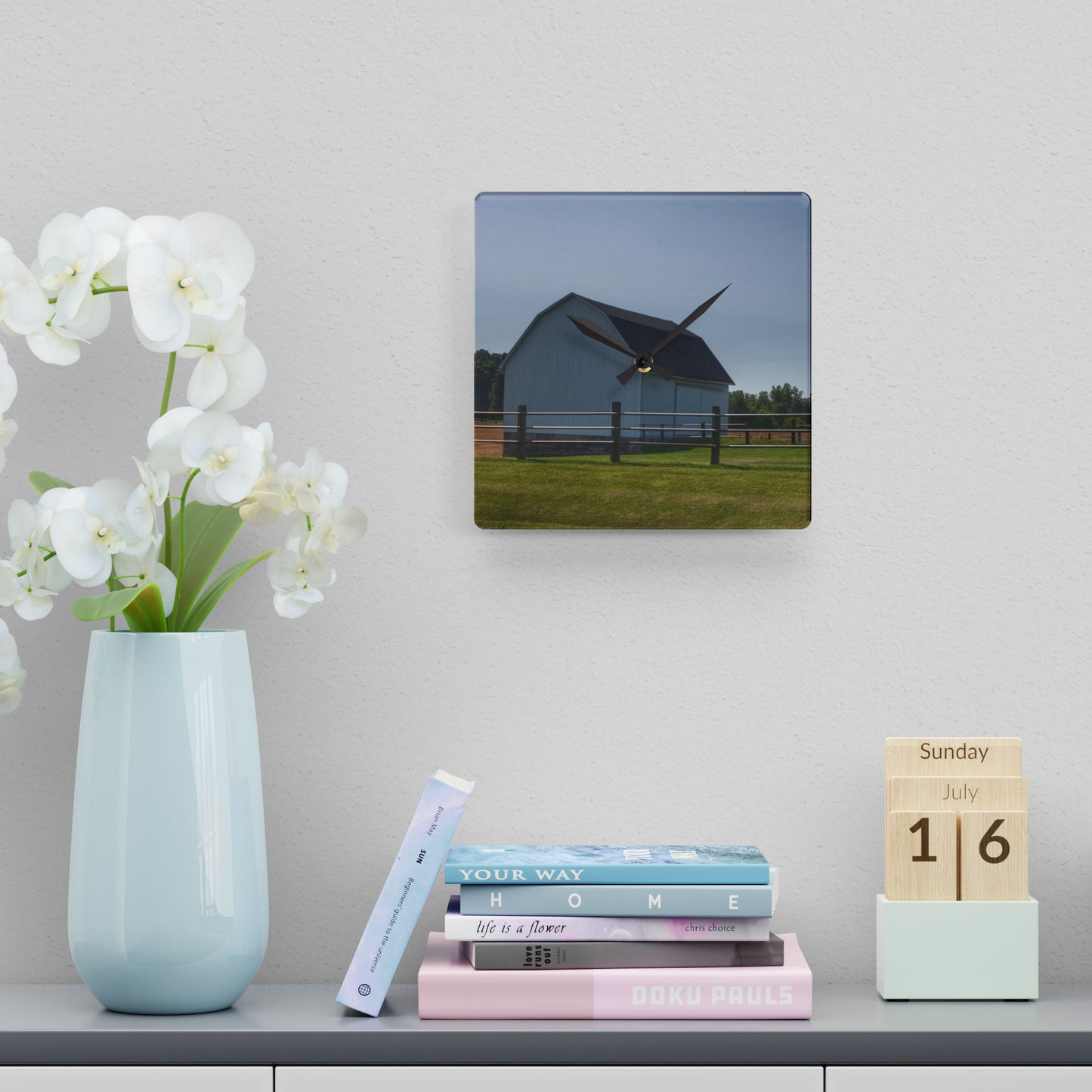 U R There Photography M-90 White and Windmill I Rustic Farmhouse Acrylic Analog Wall Clock