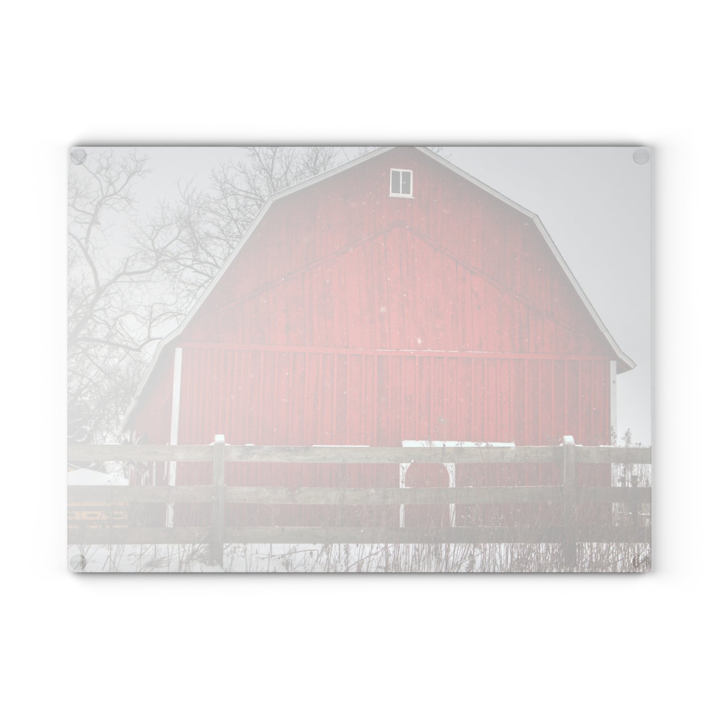 U R There Photography Big Red Beyond the Fence Rustic Farmhouse Tempered-Glass Cutting Board