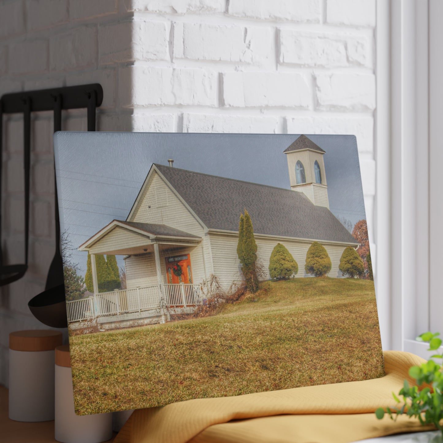 U R There Photography Oxford Chapel Rustic Farmhouse Tempered-Glass Cutting Board