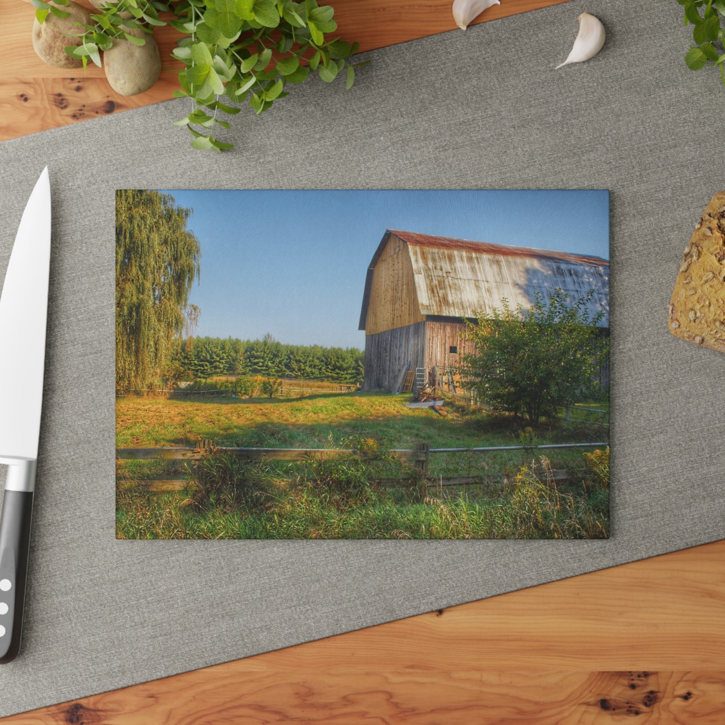 U R There Photography Snover Golden Grey Rustic Farmhouse Tempered-Glass Cutting Board