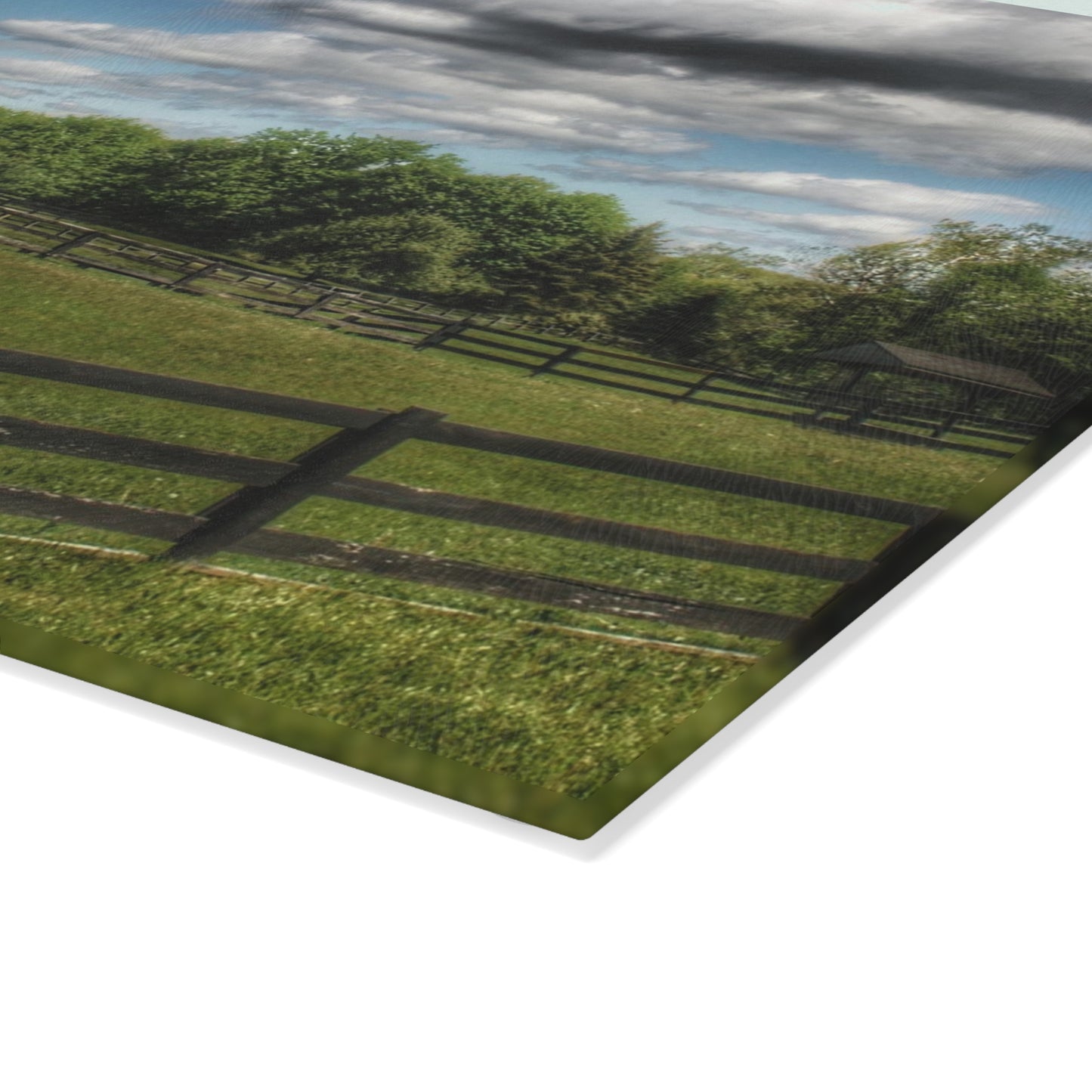 U R There Photography White Barn on a Sunny Day Rustic Farmhouse Tempered-Glass Cutting Board