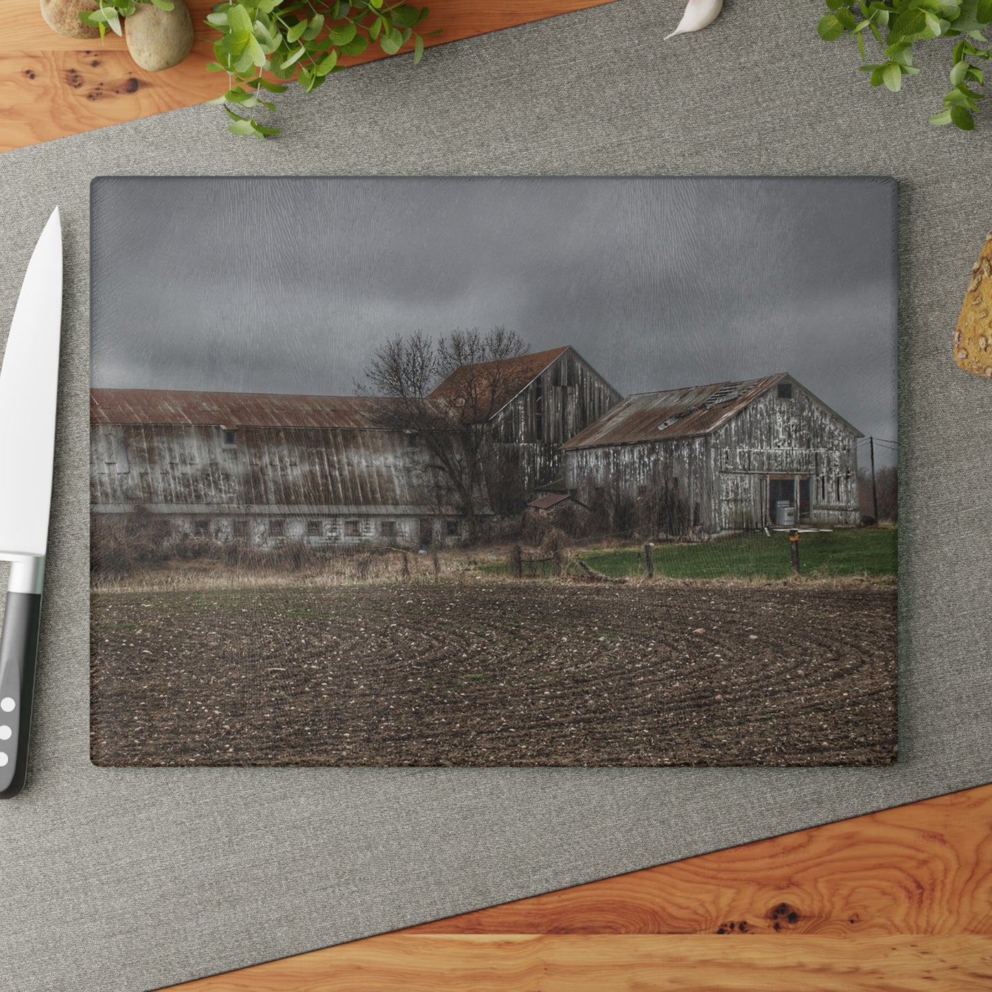 U R There Photography Rusted and Grey on Newark Road Rustic Farmhouse Tempered-Glass Cutting Board