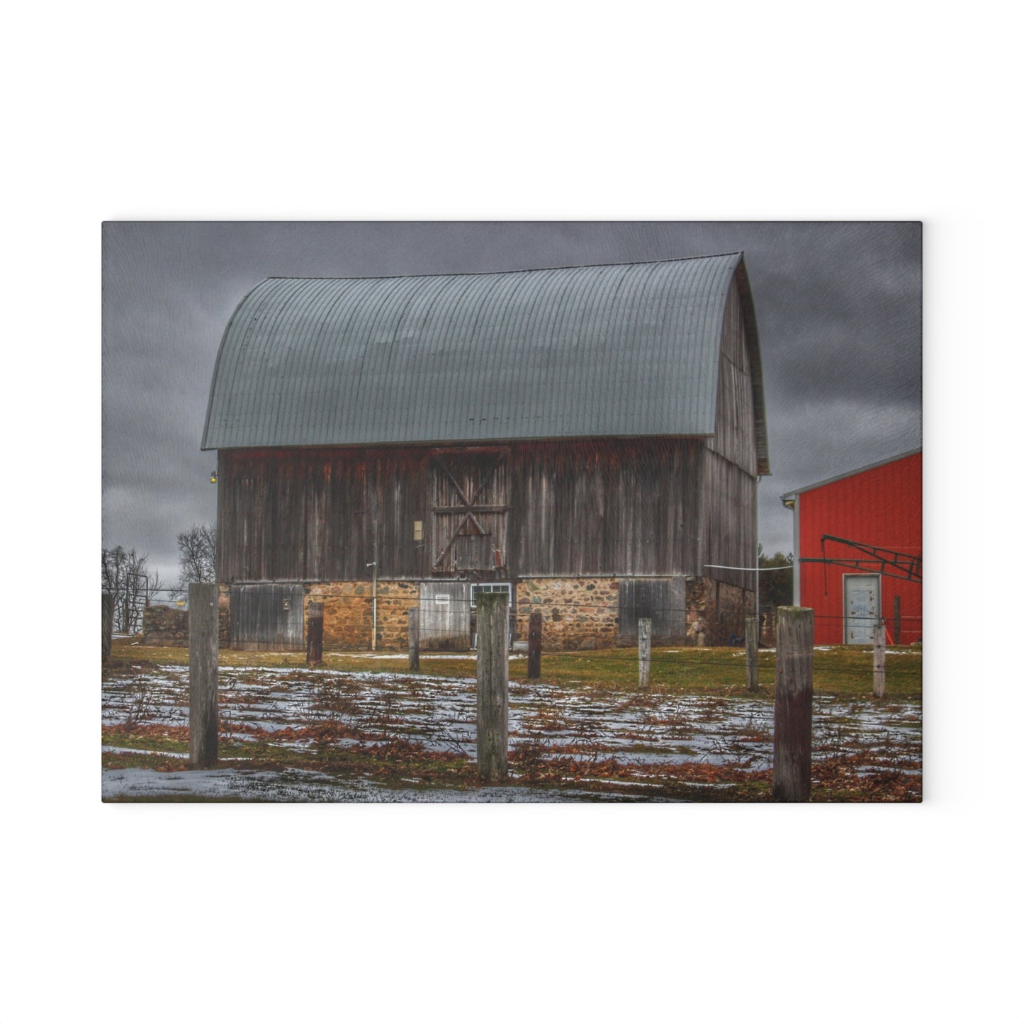 U R There Photography Schott Road Grey III Rustic Farmhouse Tempered-Glass Cutting Board