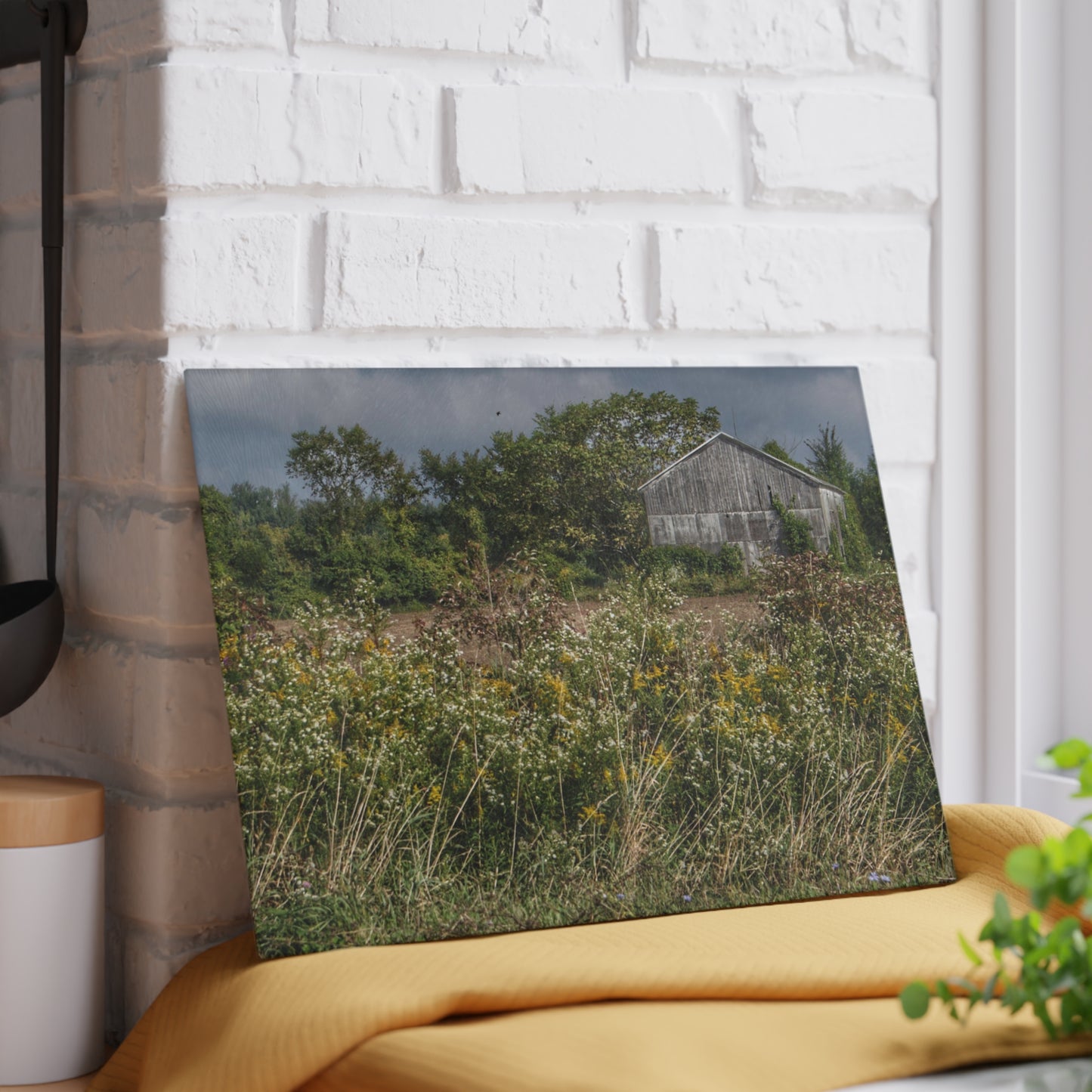 U R There Photography Almont Road Grey Rustic Farmhouse Tempered-Glass Cutting Board