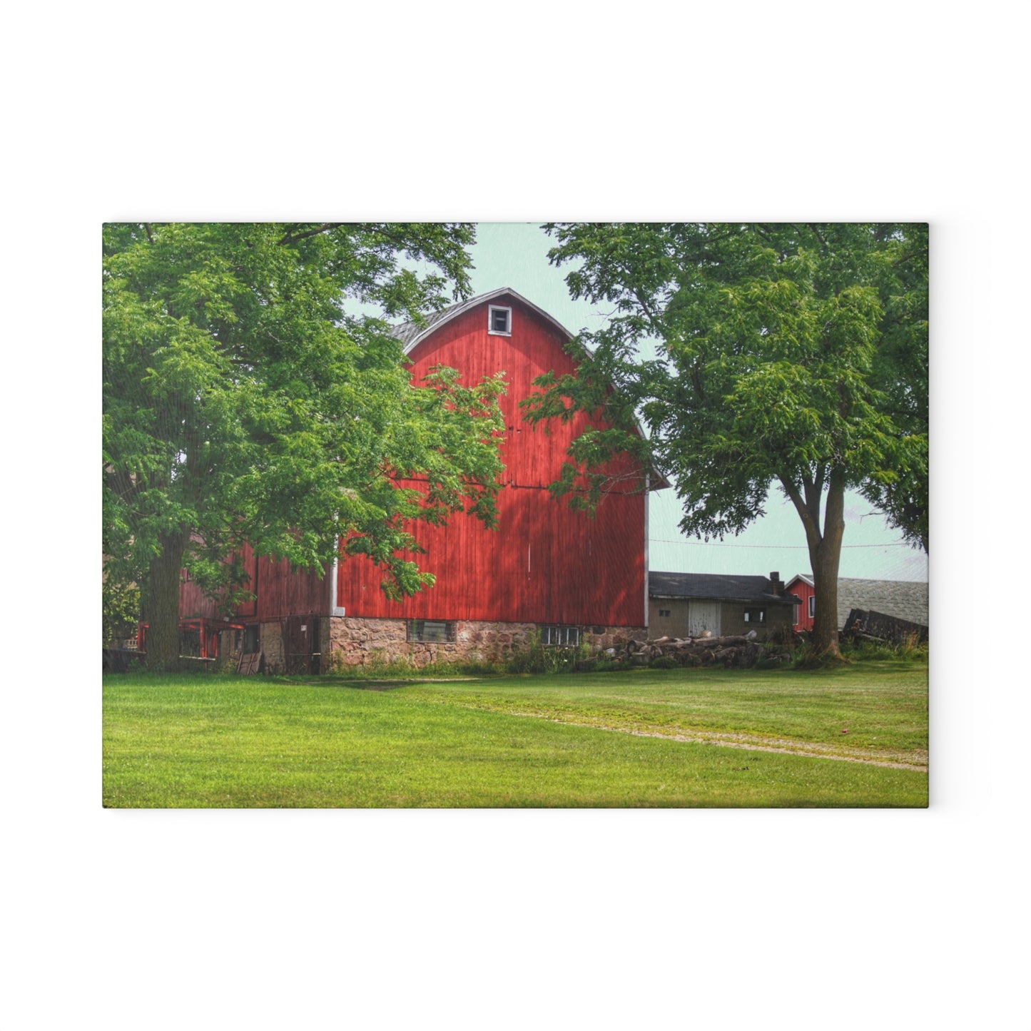 U R There Photography Summer Fieldstone Red Rustic Farmhouse Tempered-Glass Cutting Board