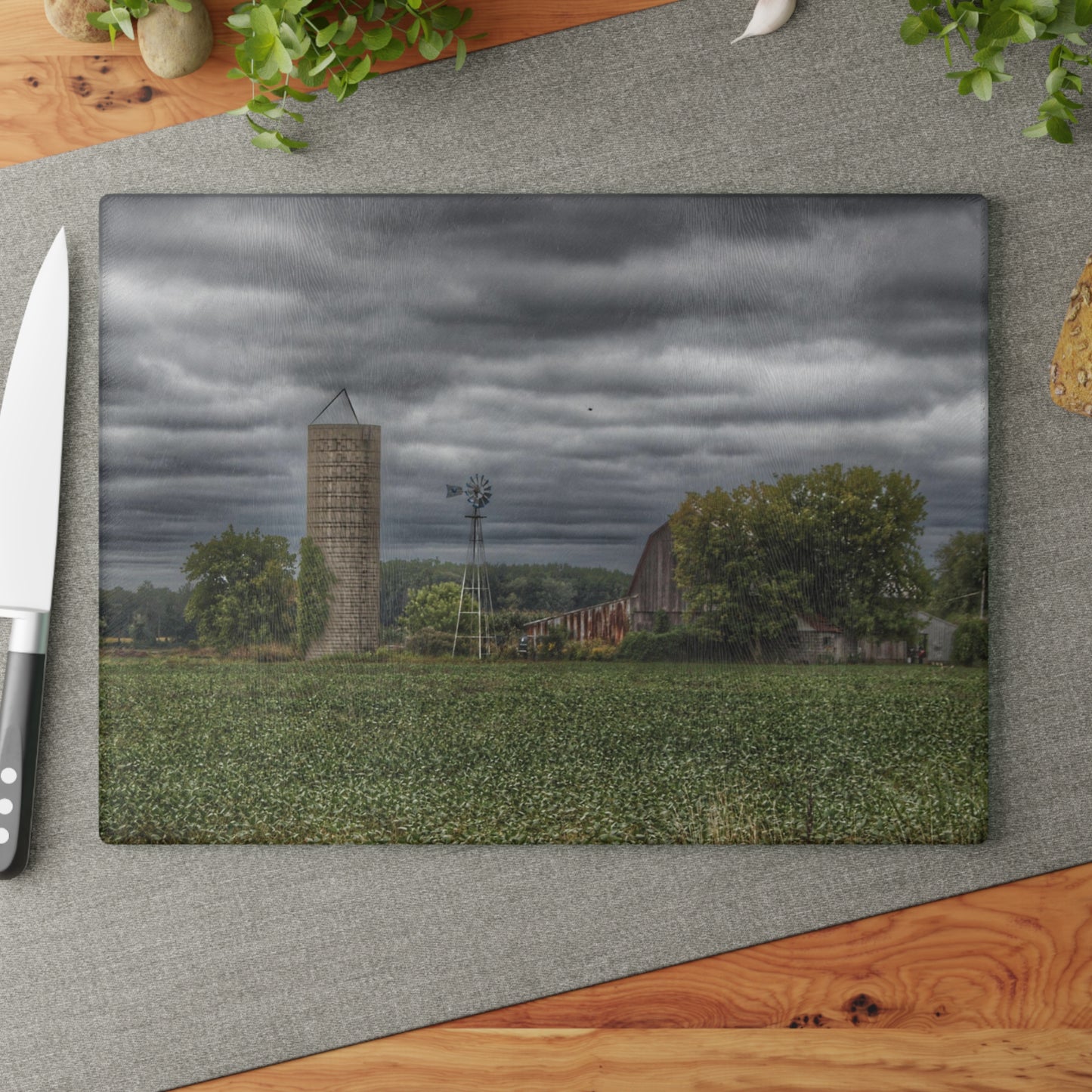 U R There Photography Rider Road Grey Rustic Farmhouse Tempered-Glass Cutting Board