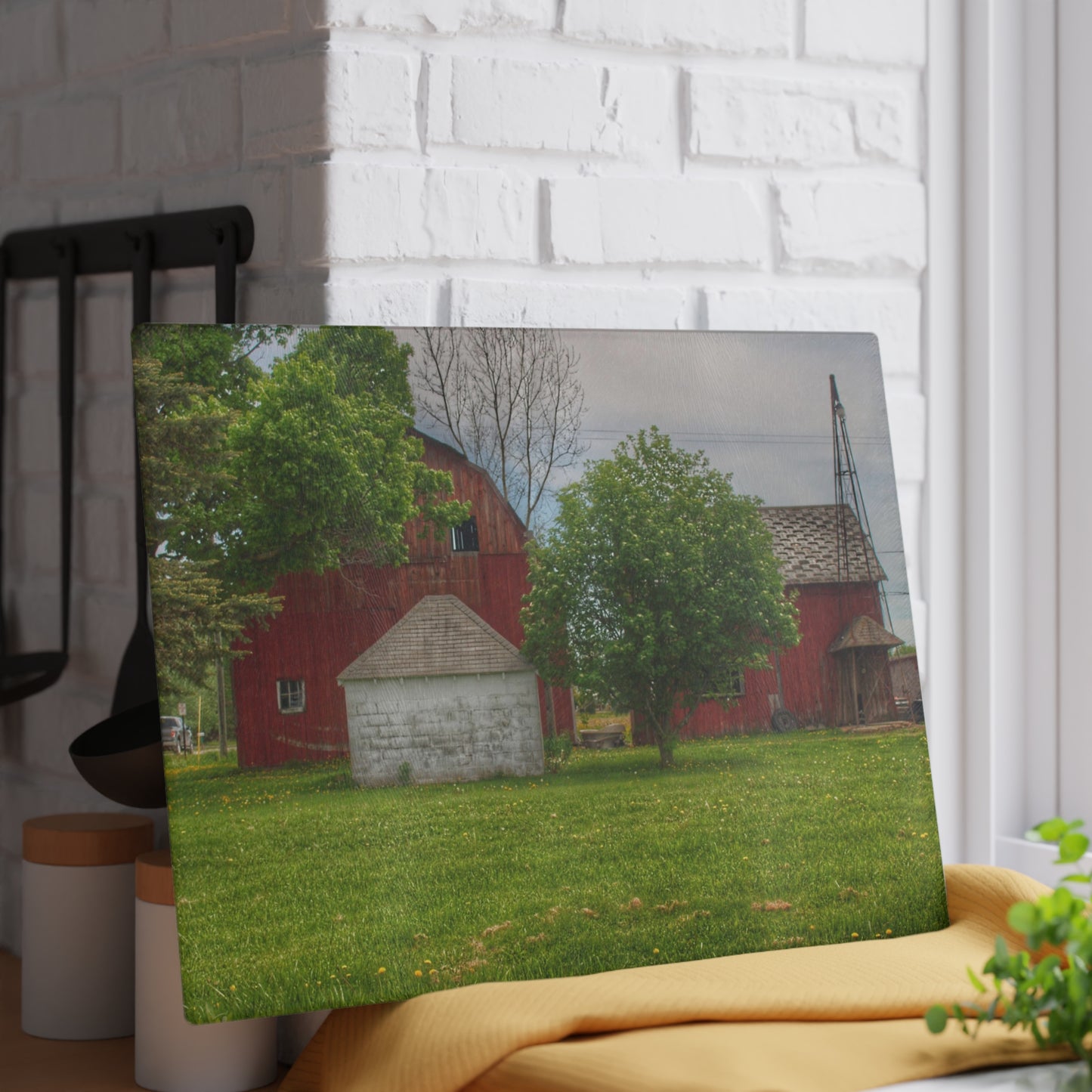 U R There Photography Roods Lake Road Red I Rustic Farmhouse Tempered-Glass Cutting Board