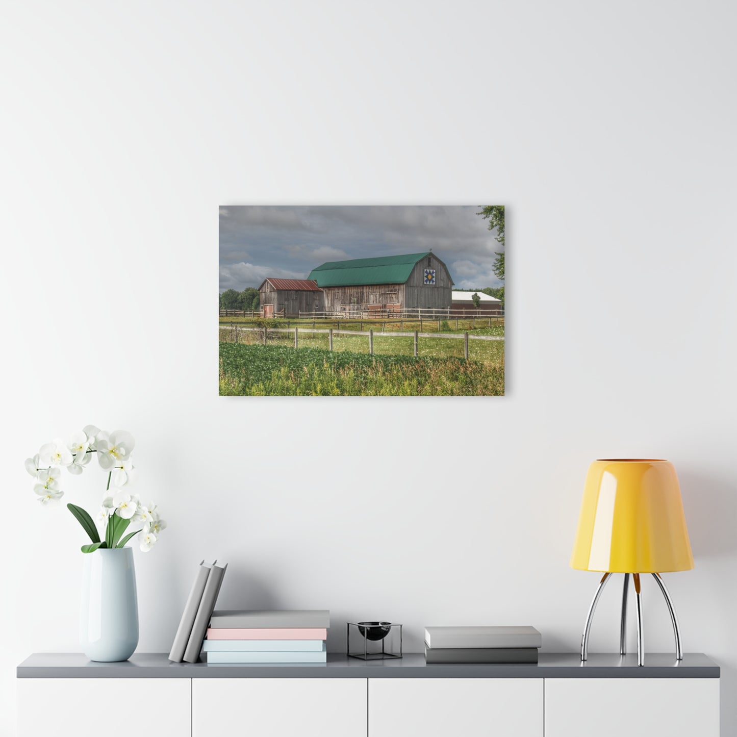 U R There Photography West Millington Road Grey Quilt Rustic Farmhouse Acrylic Wall Print