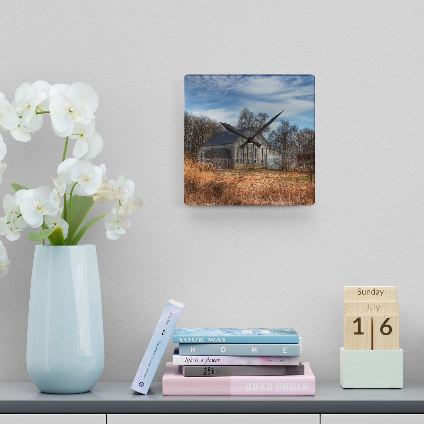 U R There Photography Newark Road White I Rustic Farmhouse Acrylic Analog Wall Clock
