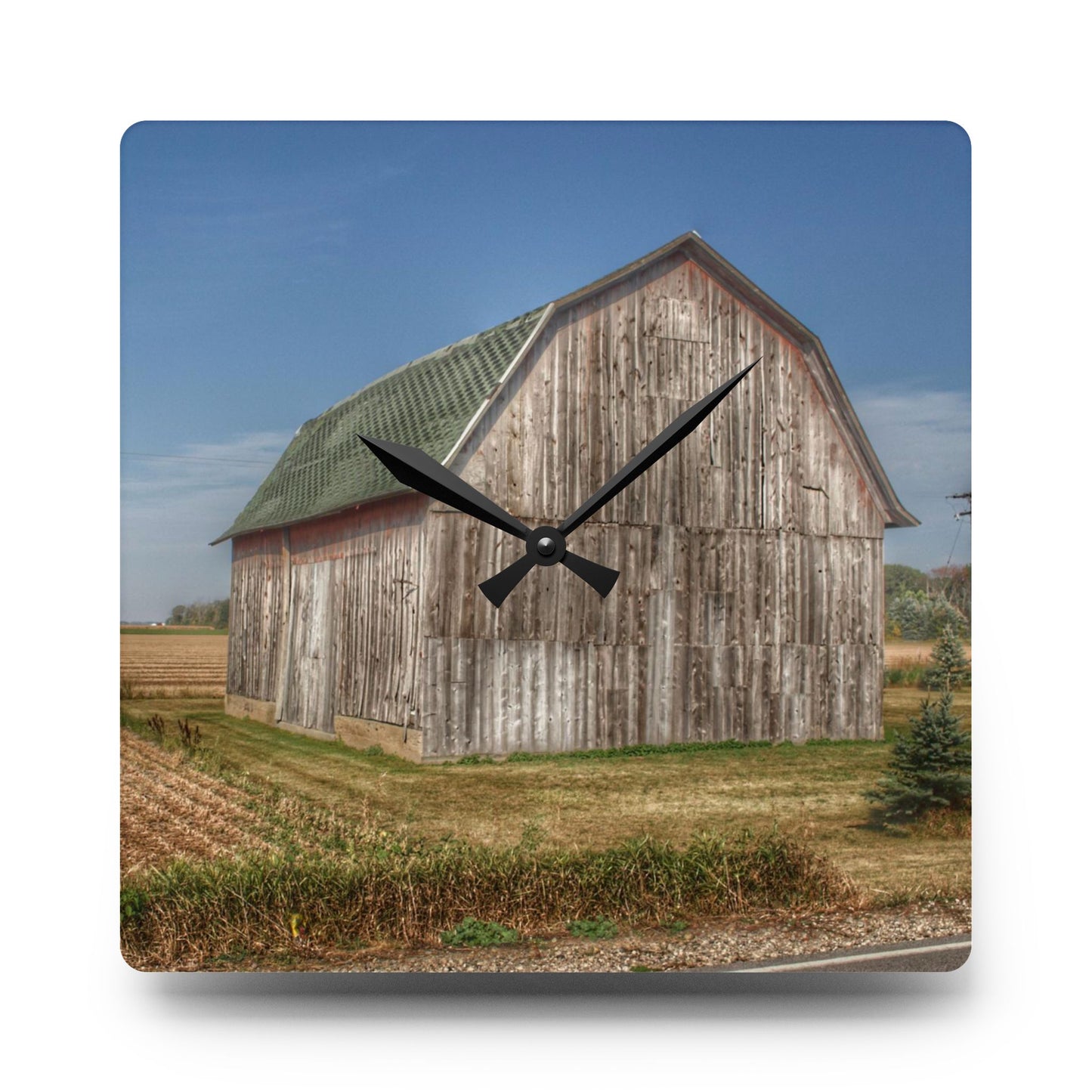 U R There Photography Vassar Road Grey Rustic Farmhouse Acrylic Analog Wall Clock