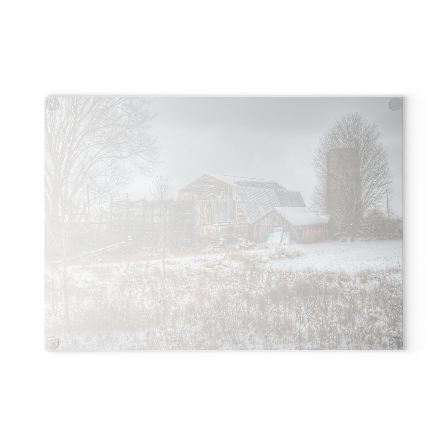 U R There Photography Vermilya Grey and Silo Rustic Farmhouse Tempered-Glass Cutting Board