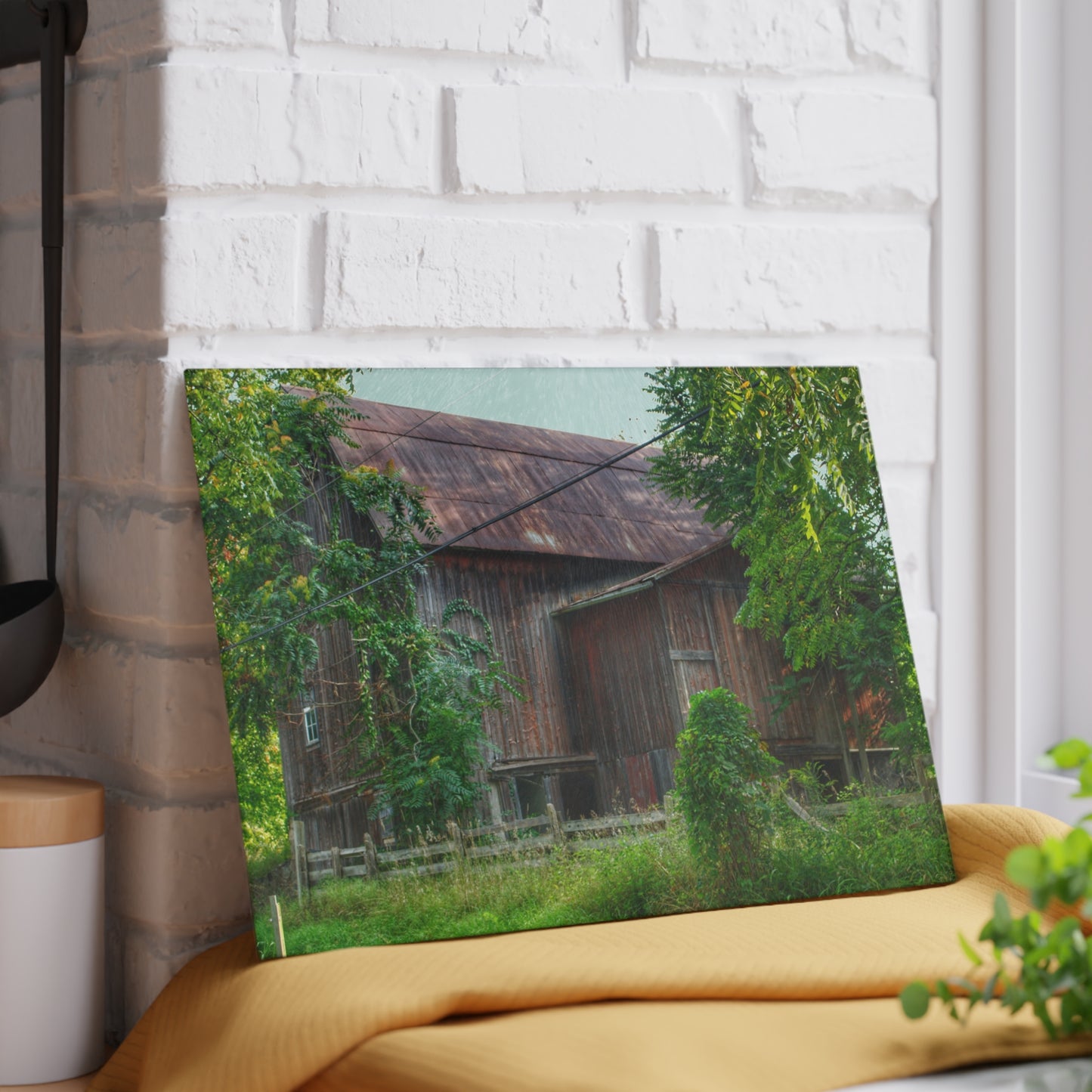 U R There Photography Oxford Rusted Red I Rustic Farmhouse Tempered-Glass Cutting Board