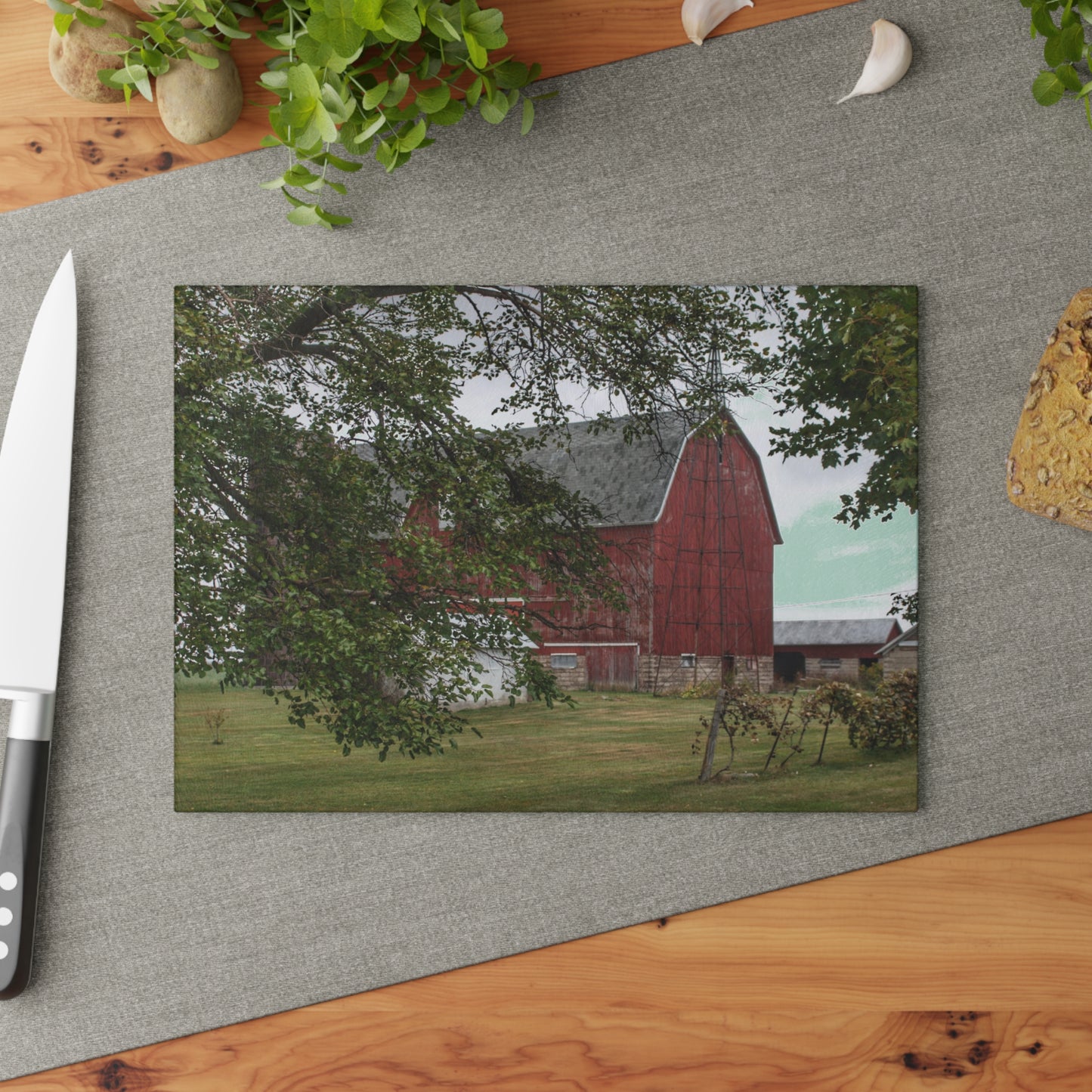 U R There Photography Weaver Road Red I Rustic Farmhouse Tempered-Glass Cutting Board