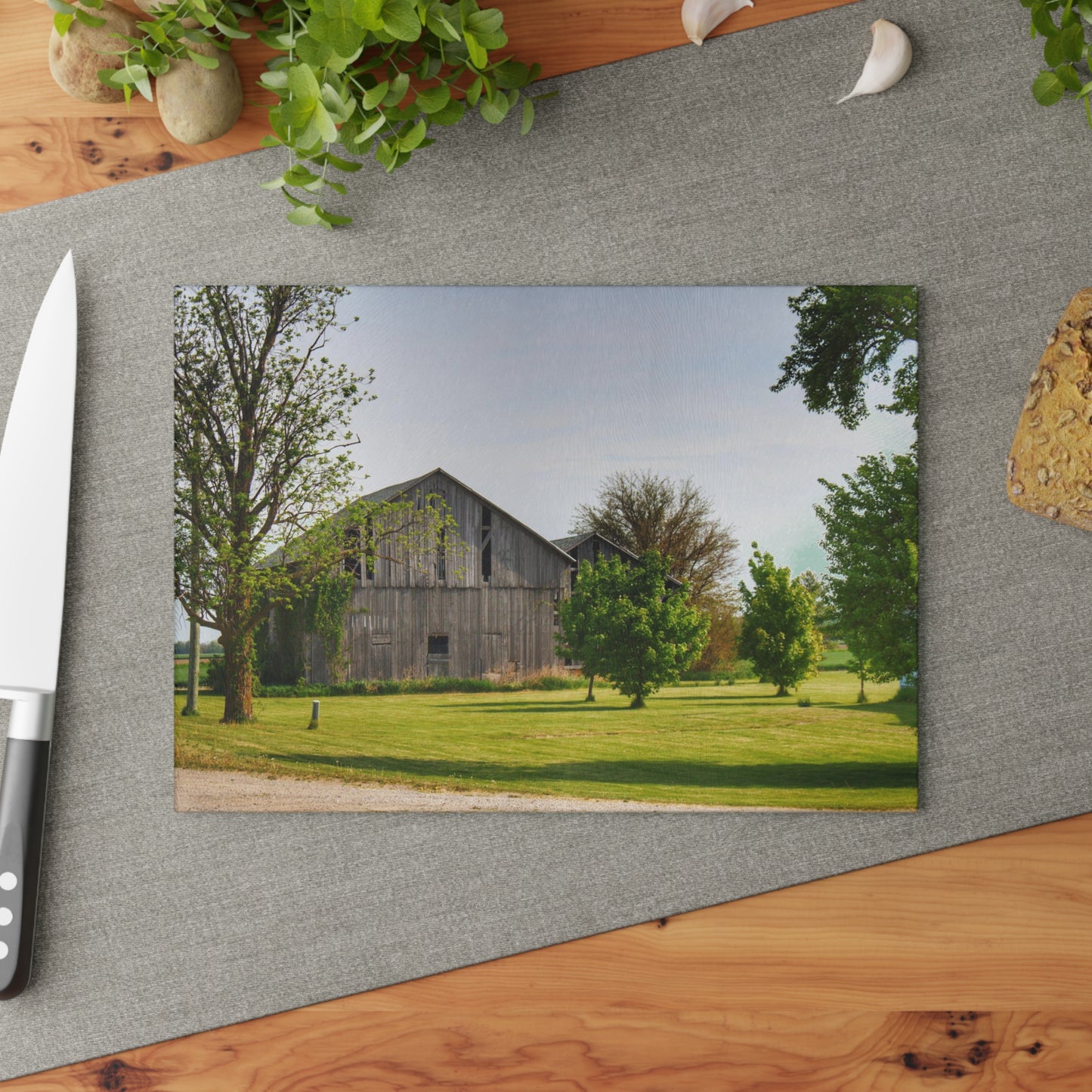U R There Photography Caro Road Twin Greys II Rustic Farmhouse Tempered-Glass Cutting Board