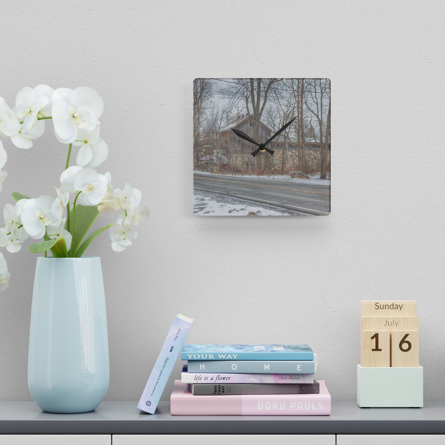 U R There Photography Leonard Stone Grey Rustic Farmhouse Acrylic Analog Wall Clock