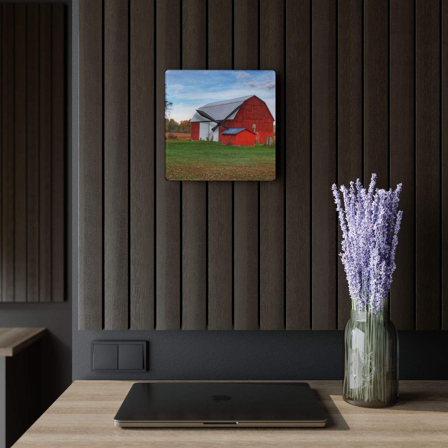 U R There Photography Ruth Reds Rustic Farmhouse Acrylic Analog Wall Clock