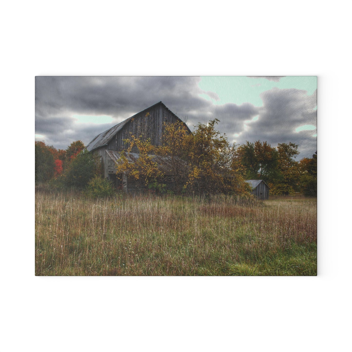 U R There Photography Church Road Grey V Rustic Farmhouse Tempered-Glass Cutting Board