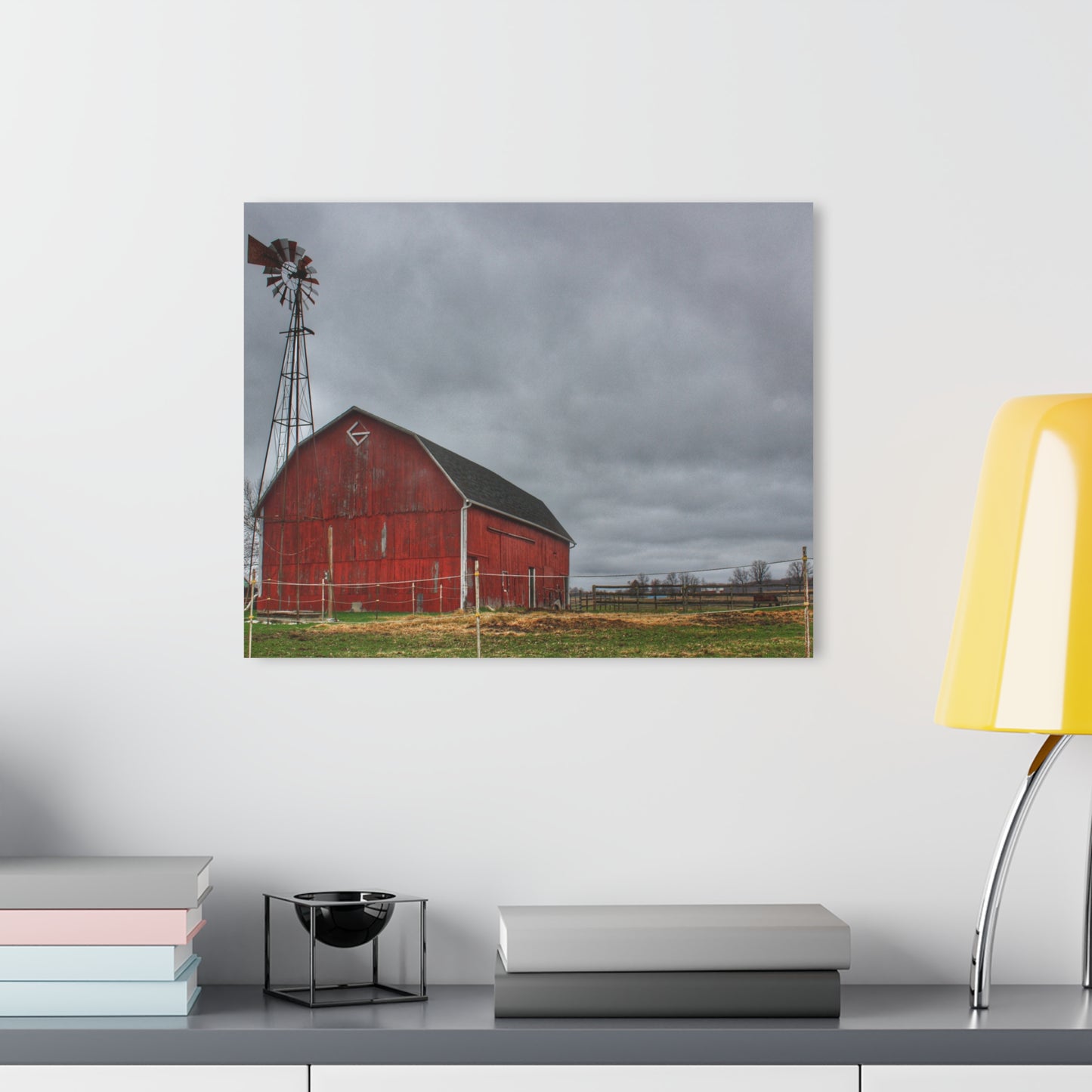 U R There Photography West Lake Road Red Barn and Windmill Rustic Farmhouse Acrylic Wall Print
