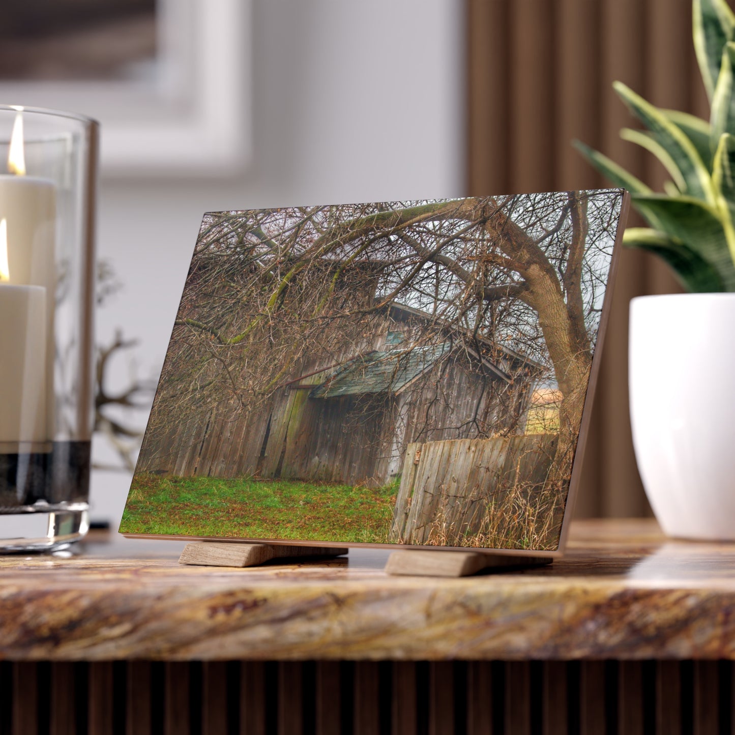 U R There Photography Bowers Road Greys III Rustic Farmhouse Decorative Ceramic Tile