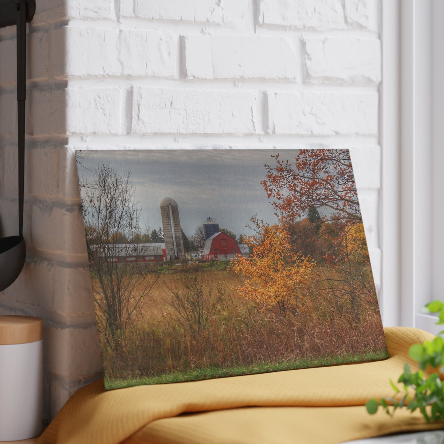 U R There Photography Vienna Road Red and Silo Rustic Farmhouse Tempered-Glass Cutting Board