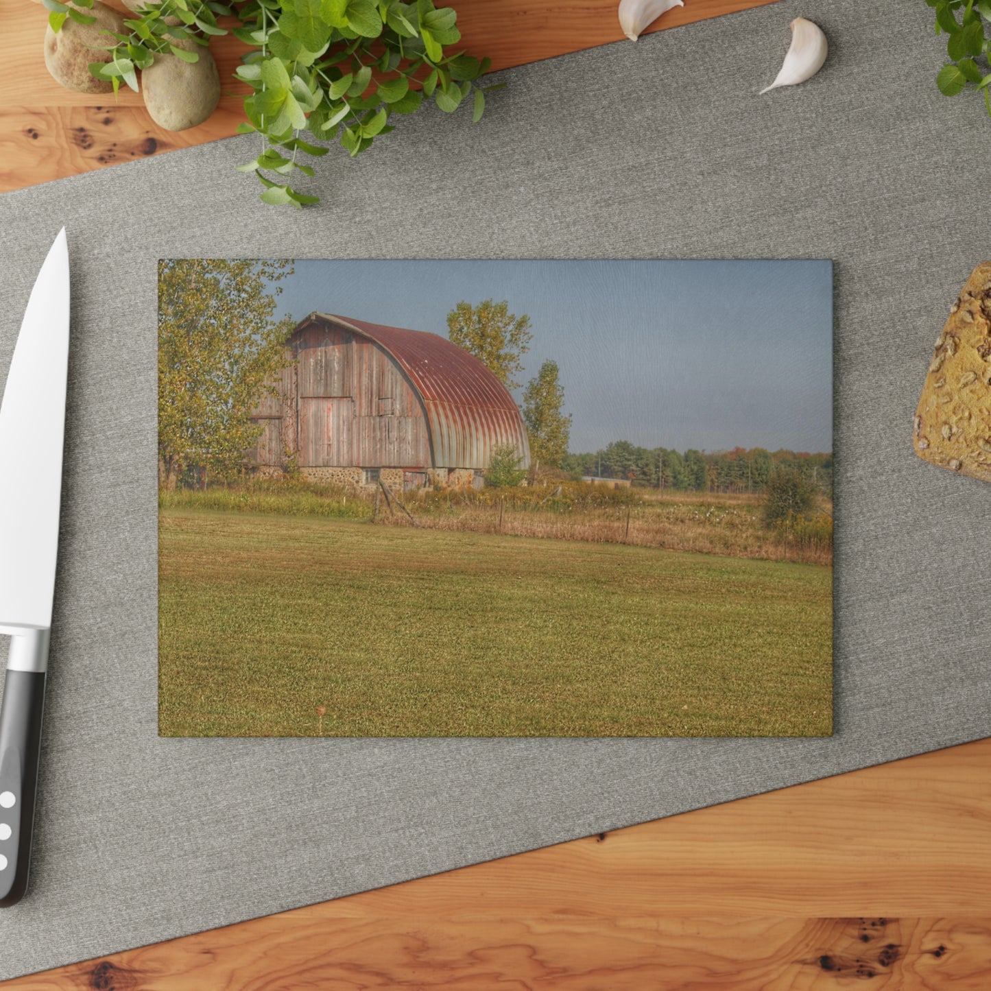 U R There Photography Snover Quonset Grey Rustic Farmhouse Tempered-Glass Cutting Board