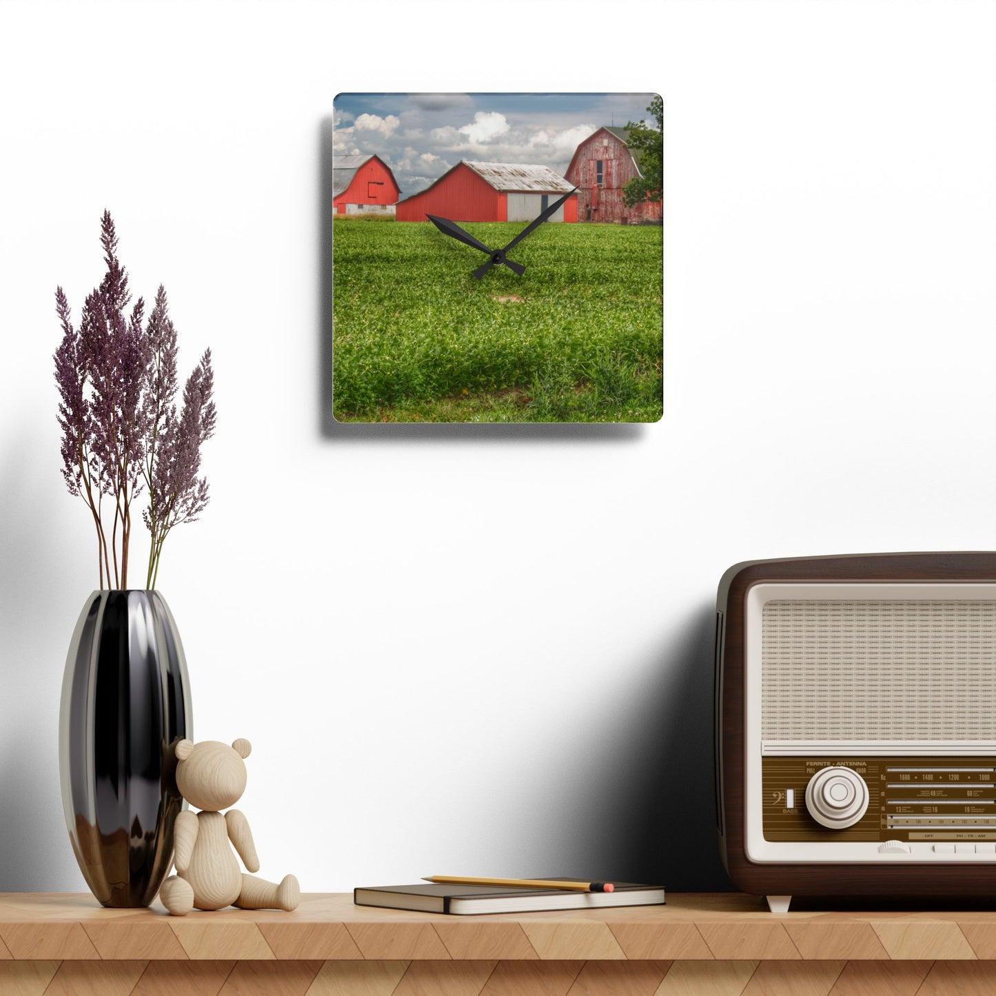 U R There Photography Roadside Trio Rustic Farmhouse Acrylic Analog Wall Clock