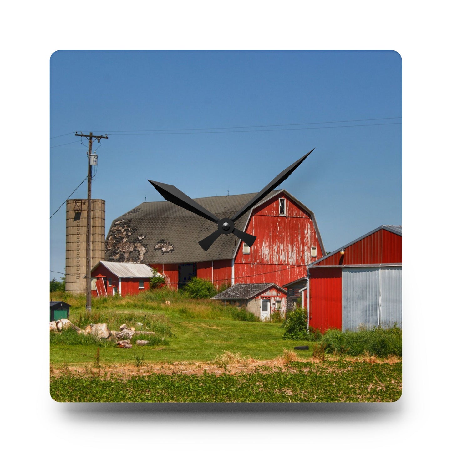 U R There Photography Greenwood Road Red I Rustic Farmhouse Acrylic Analog Wall Clock