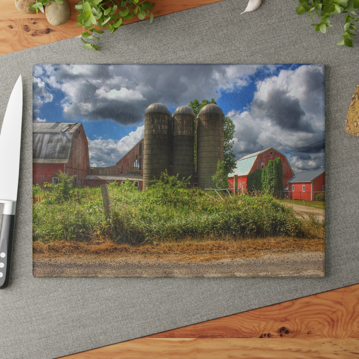U R There Photography Shelby Red II Rustic Farmhouse Tempered-Glass Cutting Board
