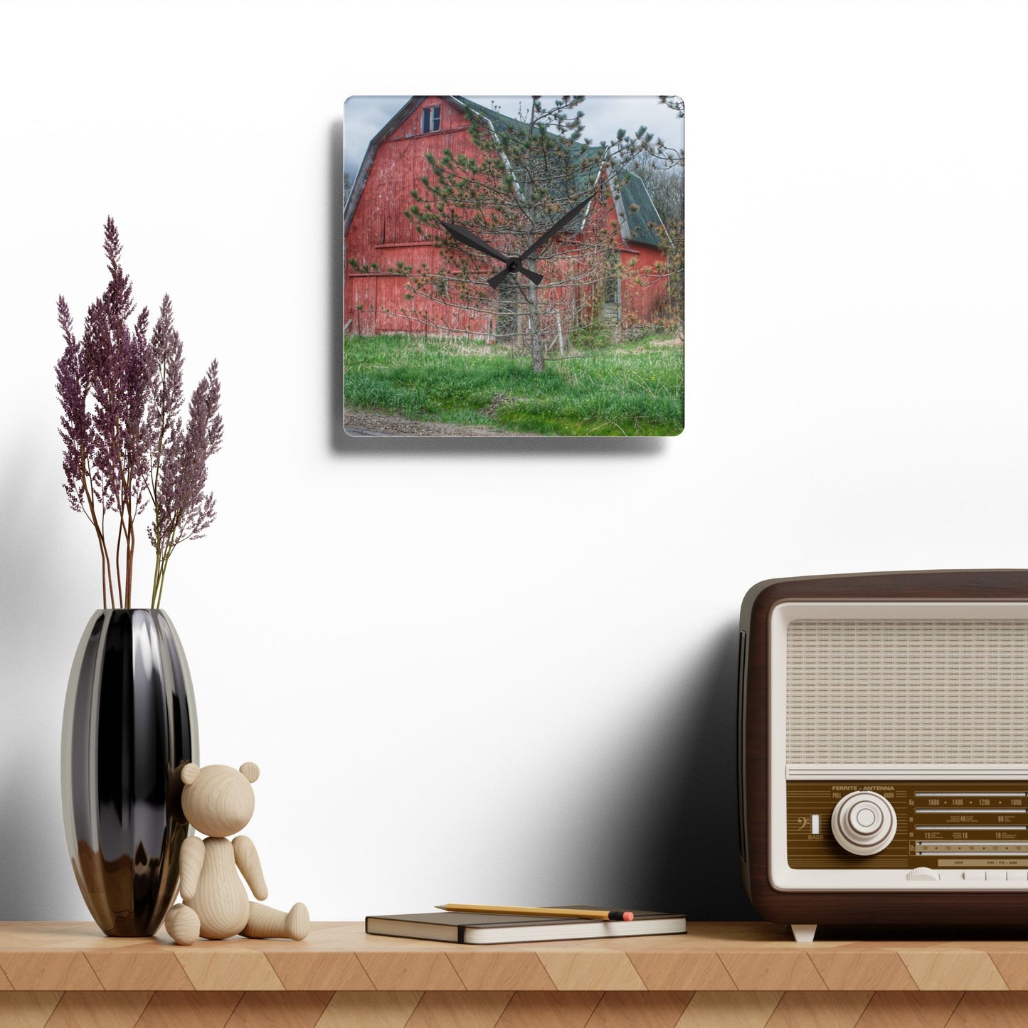 U R There Photography Hickory Ridge Red II Rustic Farmhouse Acrylic Analog Wall Clock