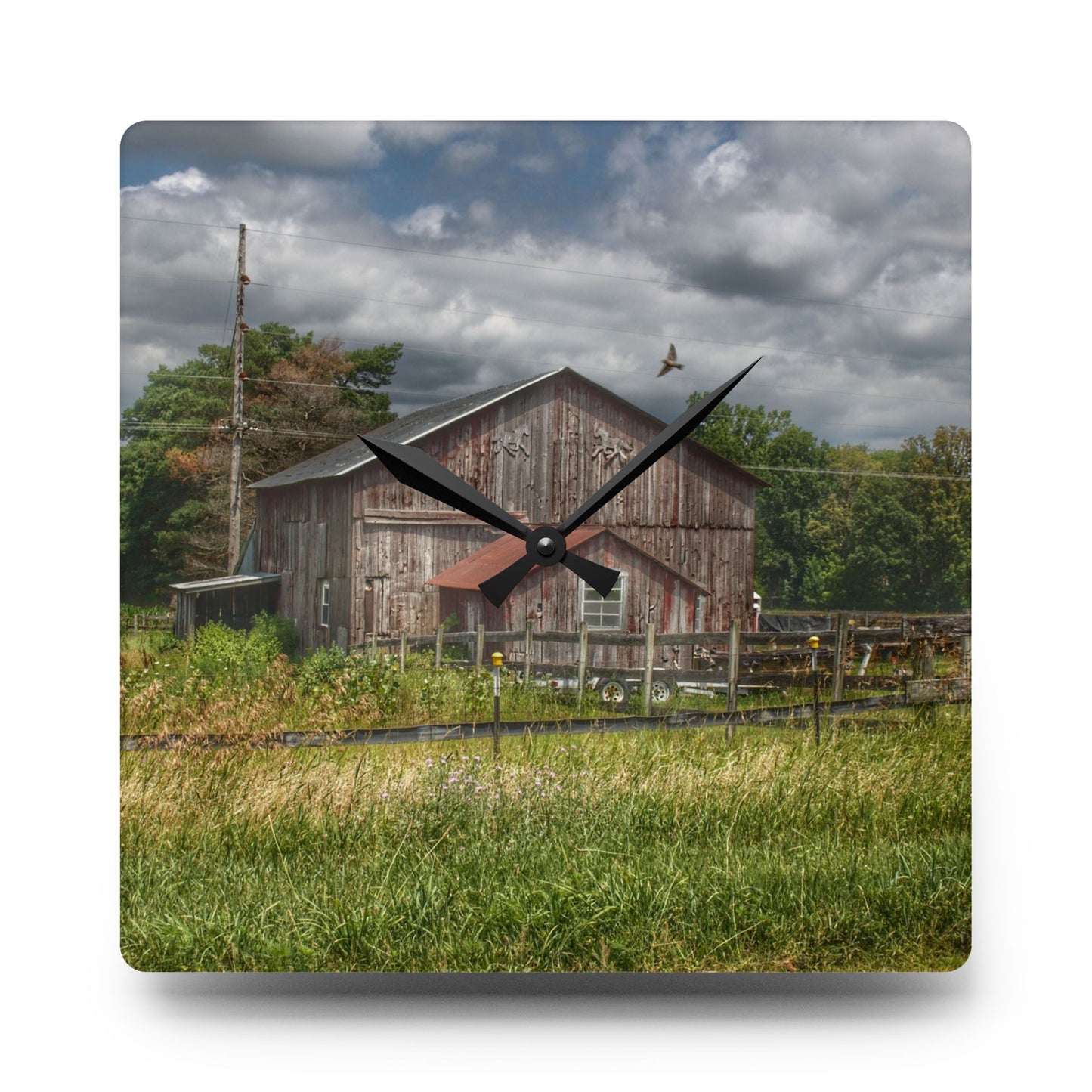 U R There Photography Millington Road Grey Horse Barn Rustic Farmhouse Acrylic Analog Wall Clock