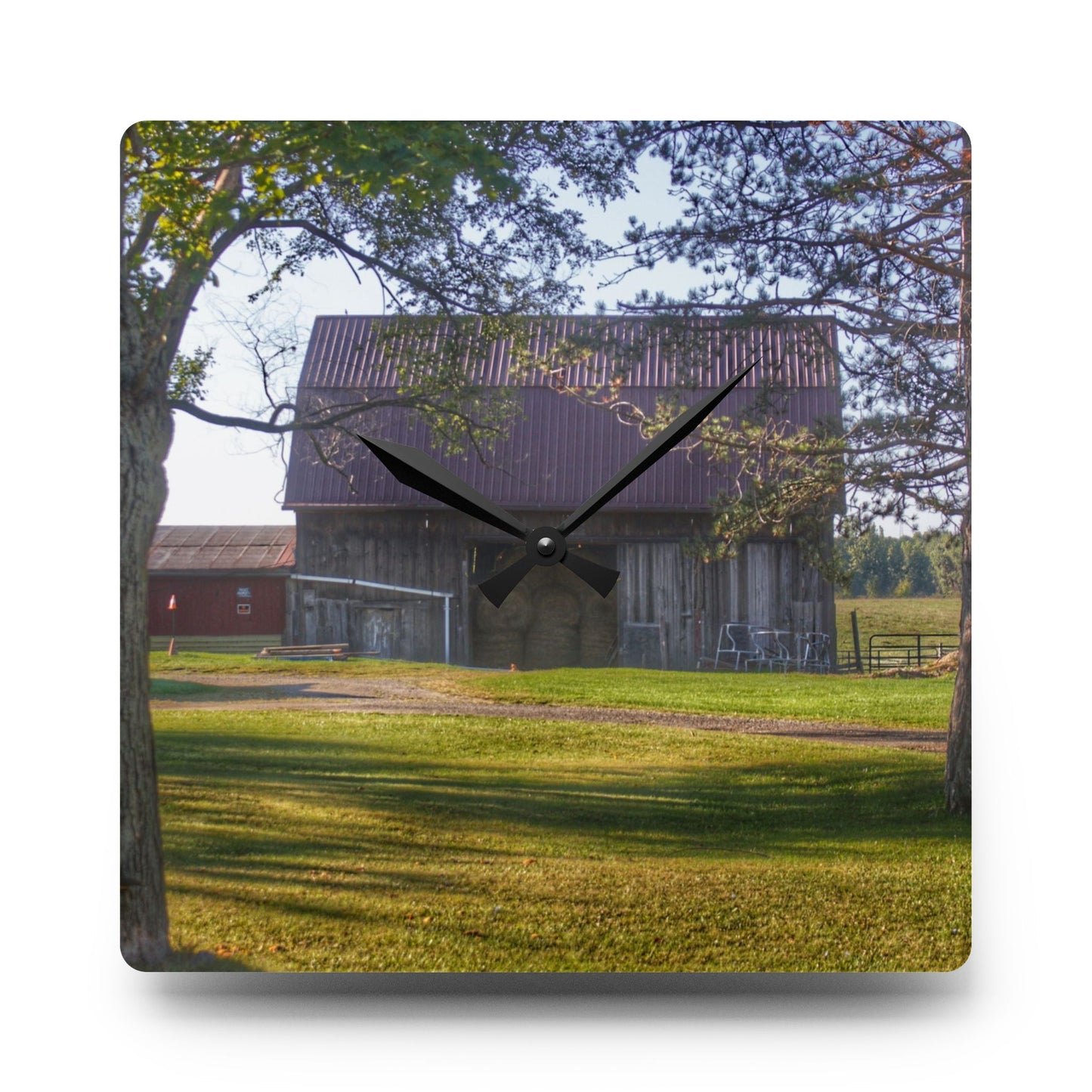 U R There Photography Newark Road Tilted Grey II Rustic Farmhouse Acrylic Analog Wall Clock