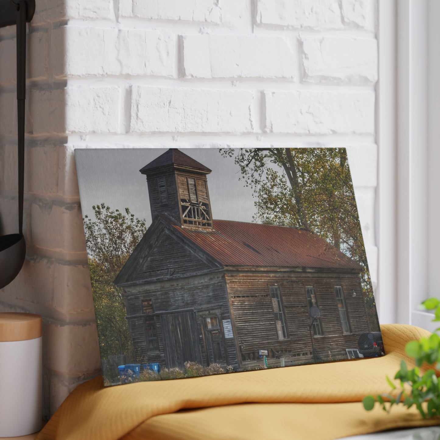 U R There Photography Taylor Road Church of Old Rustic Farmhouse Tempered-Glass Cutting Board