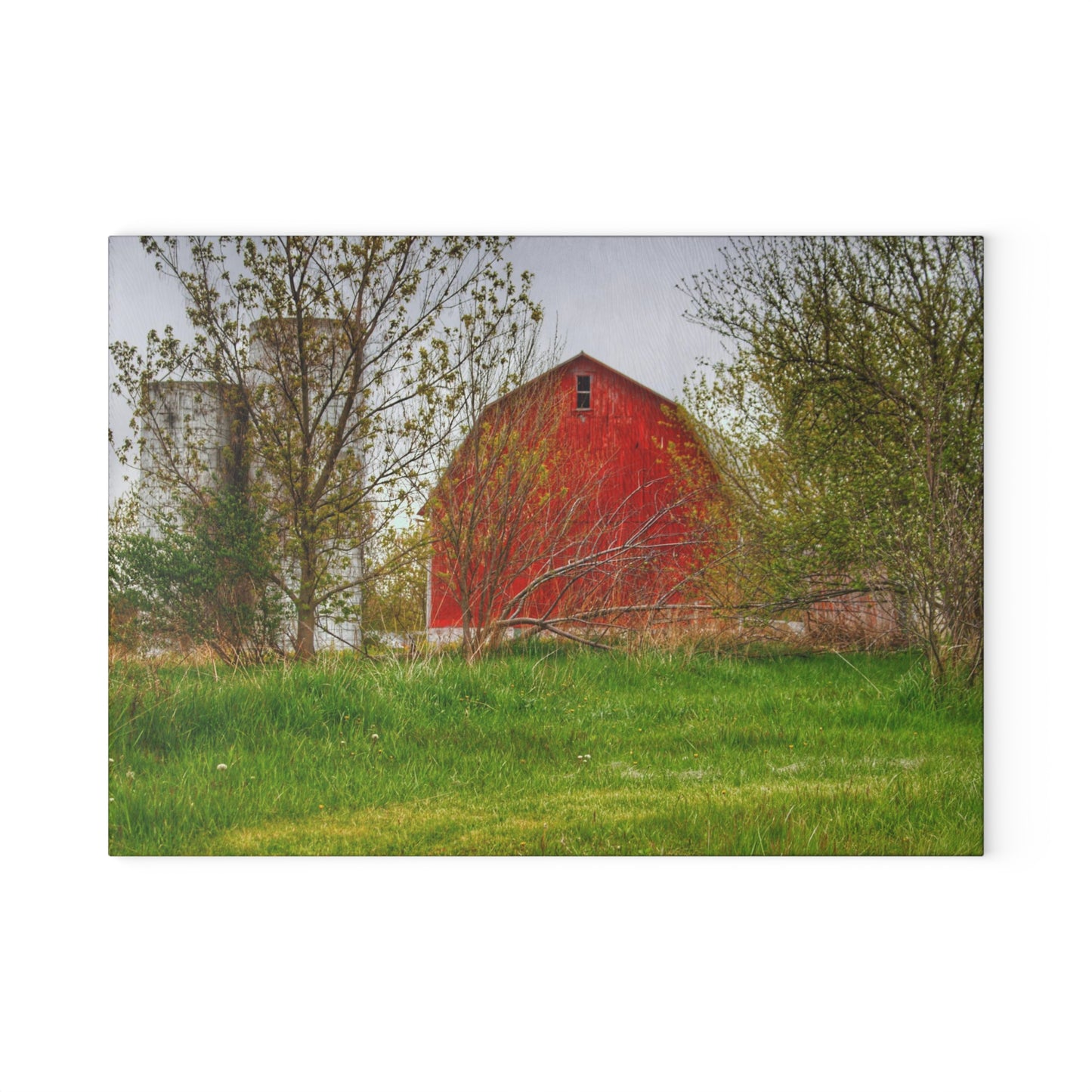 U R There Photography Castle Corner Red I Rustic Farmhouse Tempered-Glass Cutting Board