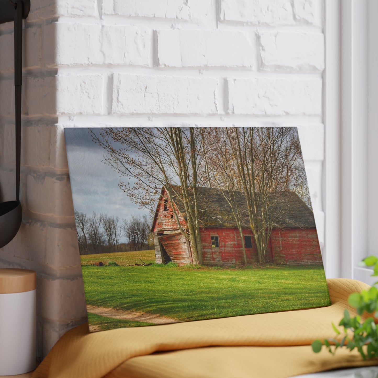 U R There Photography Centerline Shack Rustic Farmhouse Tempered-Glass Cutting Board